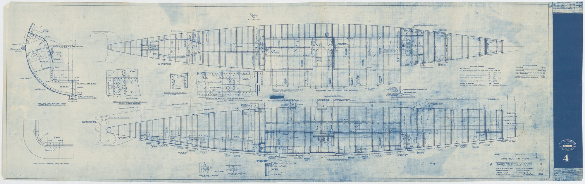 S.2175(3770); Constructietekening van de onderzeeboot Hr.Ms. 'O 6'; technische tekening