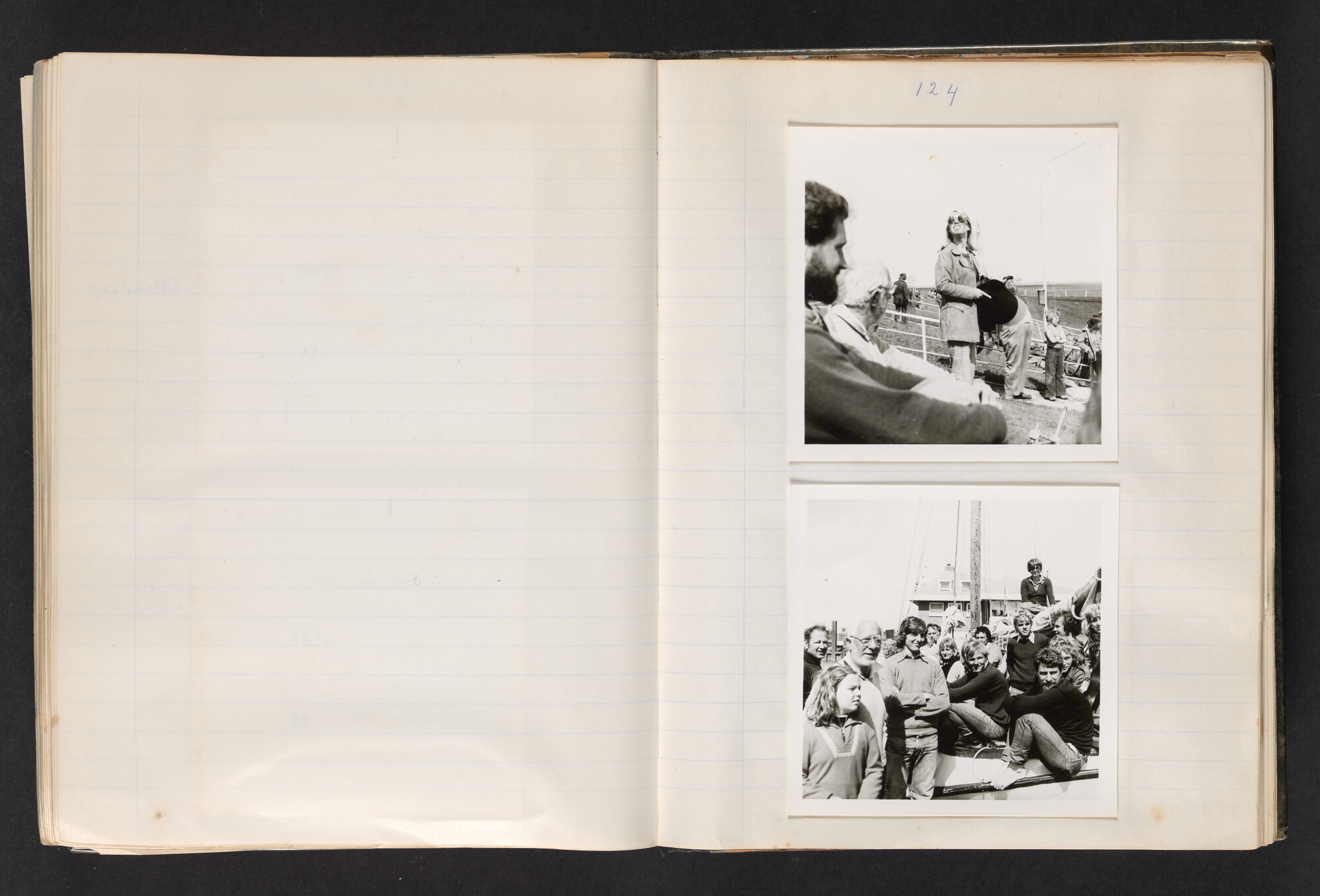2017.0802; Logboek c.q. fotoalbum van reizen met zeeschouw Grutto (II) in Nederland, Duitsland en Denemarken, 1973-1974; logboek
