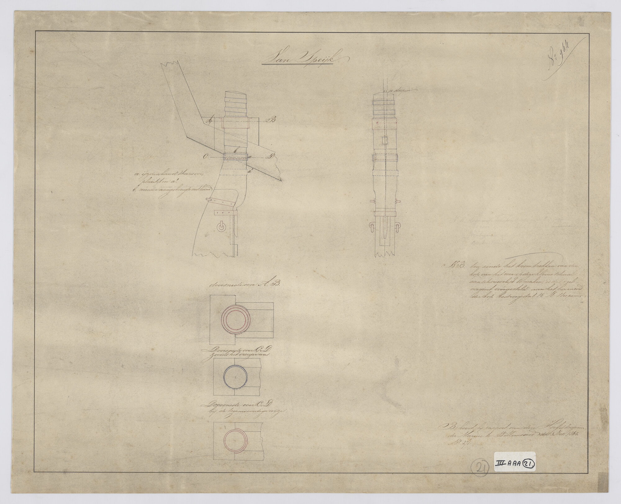 2015.4814; Roer van het korvet Zr.Ms. Van Speyk; technische tekening