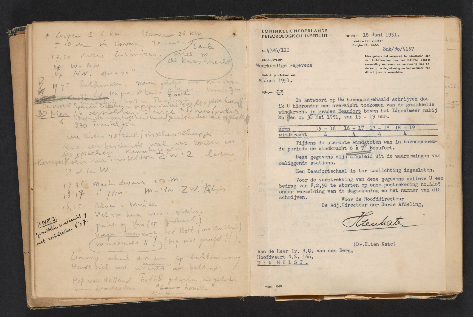 2017.0790; Logboek c.q. fotoalbum van reizen met zeeschouw Grutto in Nederland, 1949-1951; logboek