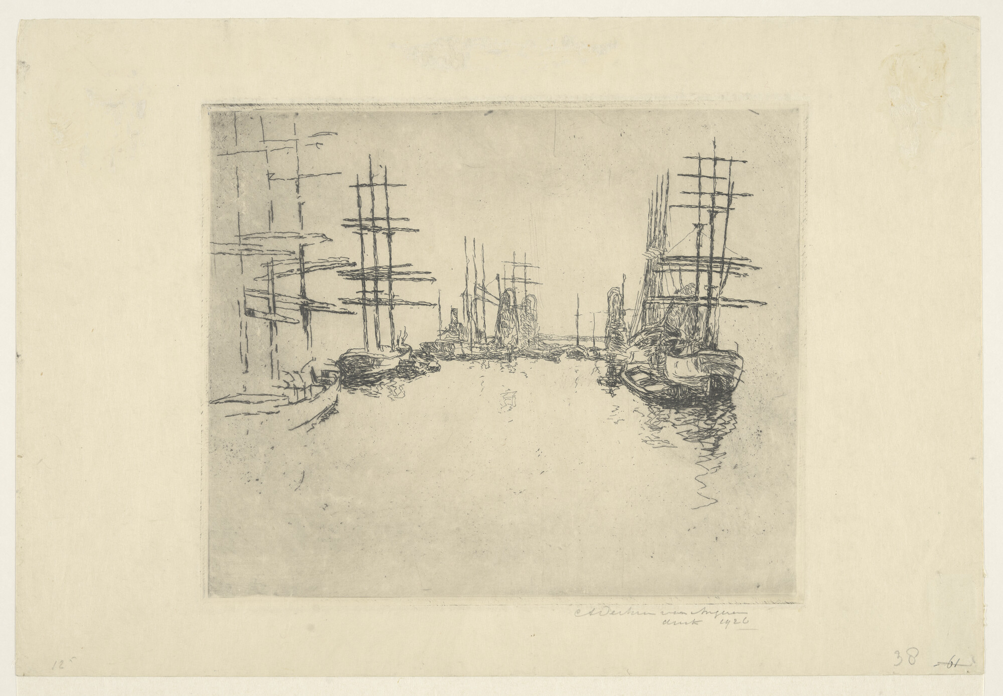 A.0875(02); Zeilschepen en elevatoren in de haven van Rotterdam; prent