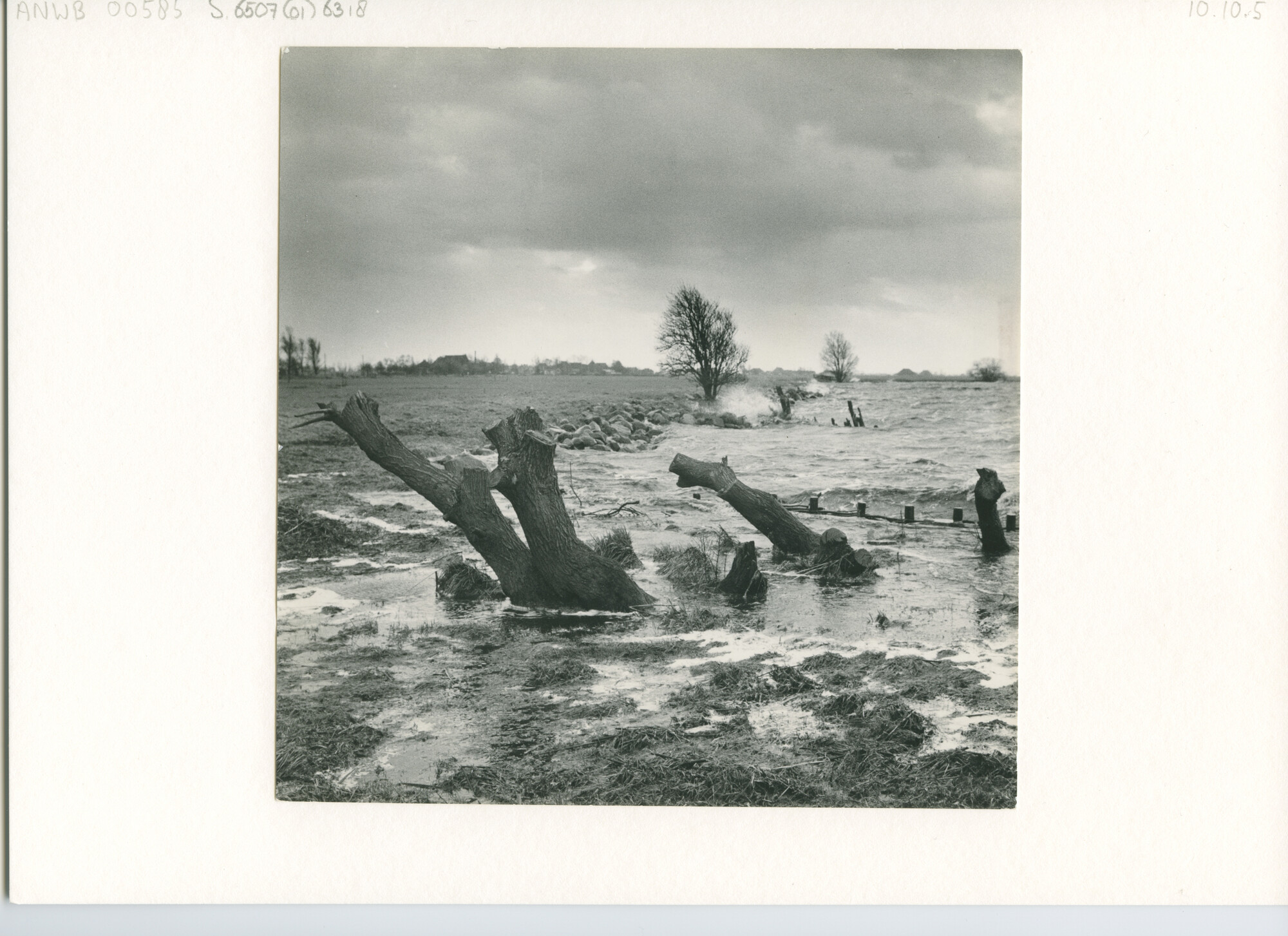 S.6507(01)6318; Het opgezweepte water van het Tjeukemeer loopt storm op de Oostelijke oever, tussen Vierhuis en Delfstrahuizen.; foto