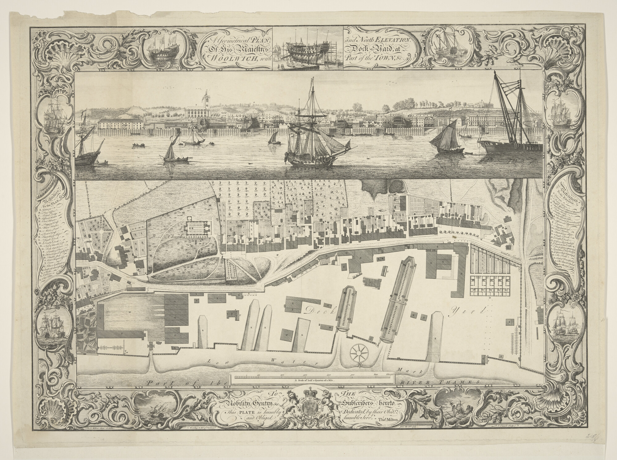 A.2068(04)c; Views and plans of the Royal Dock Yards : Portsmouth, with part of the common; prent