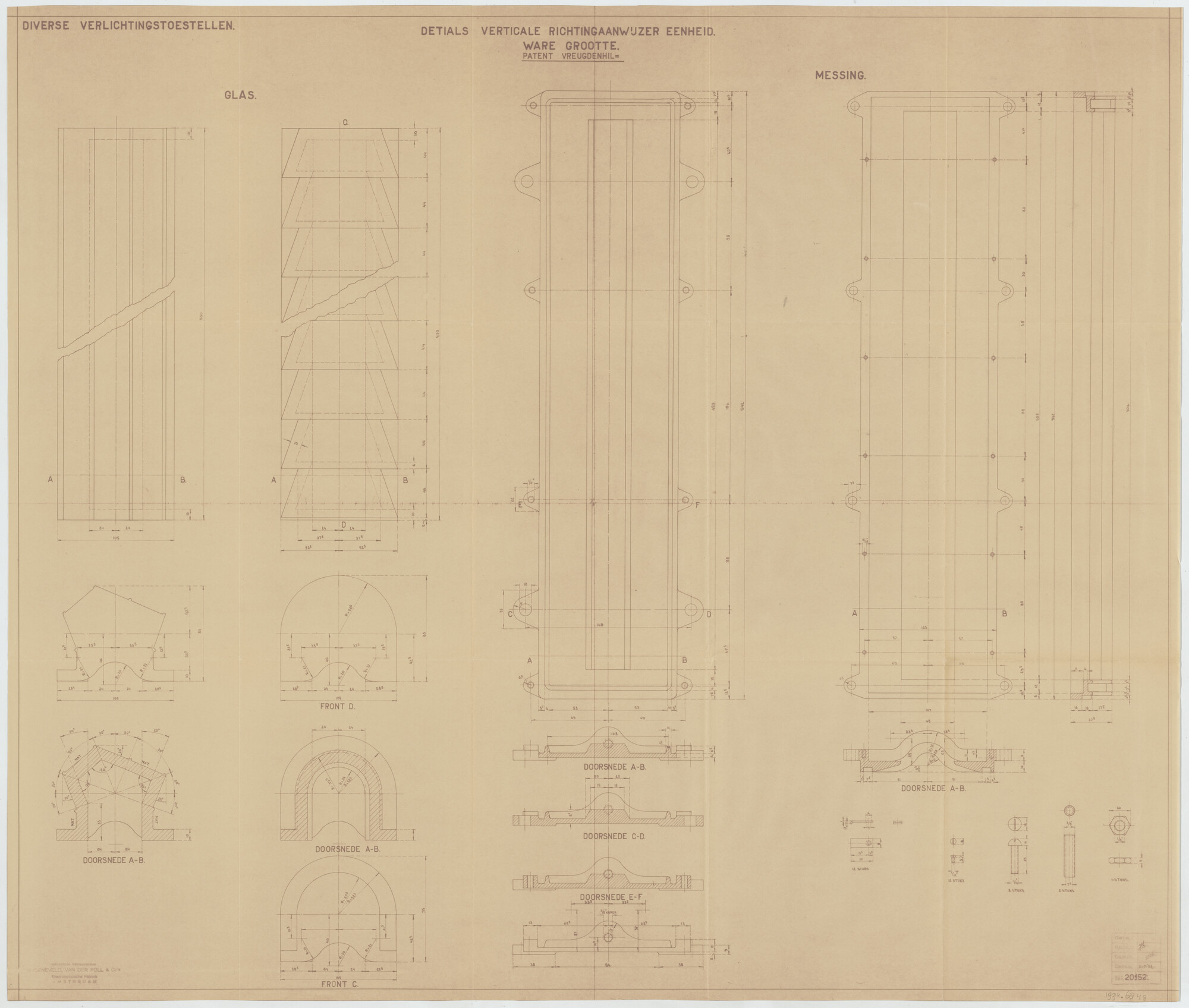 1994.6848; Constructietekening van een verticale richtingaanwijzer; technische tekening