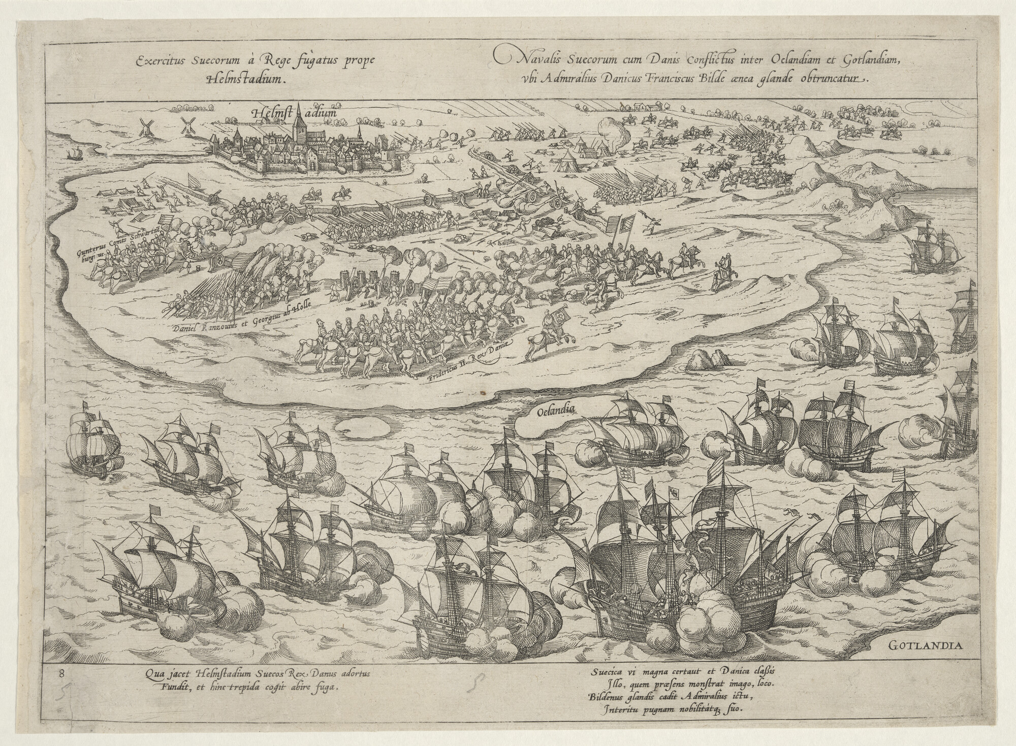 A.0145(027)376; Het Zweedse leger bij Helmsted verslagen door de Denen; prent