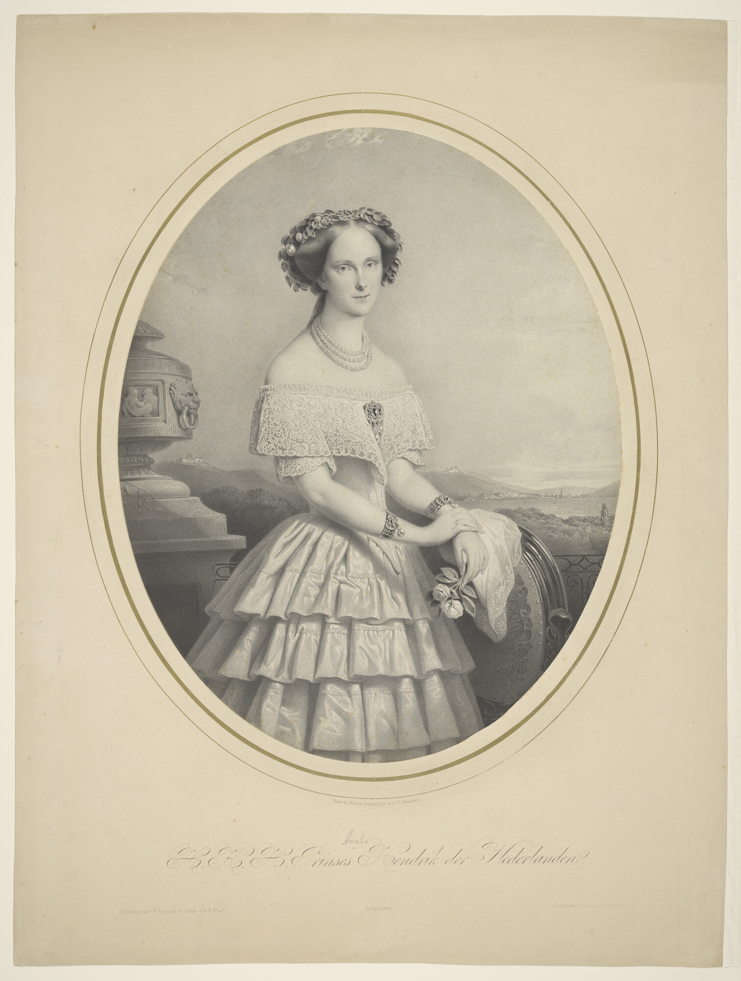 A.1447(02)b; Portret in ovaal van Amalia van Saksen-Weimar-Eisenach; prent