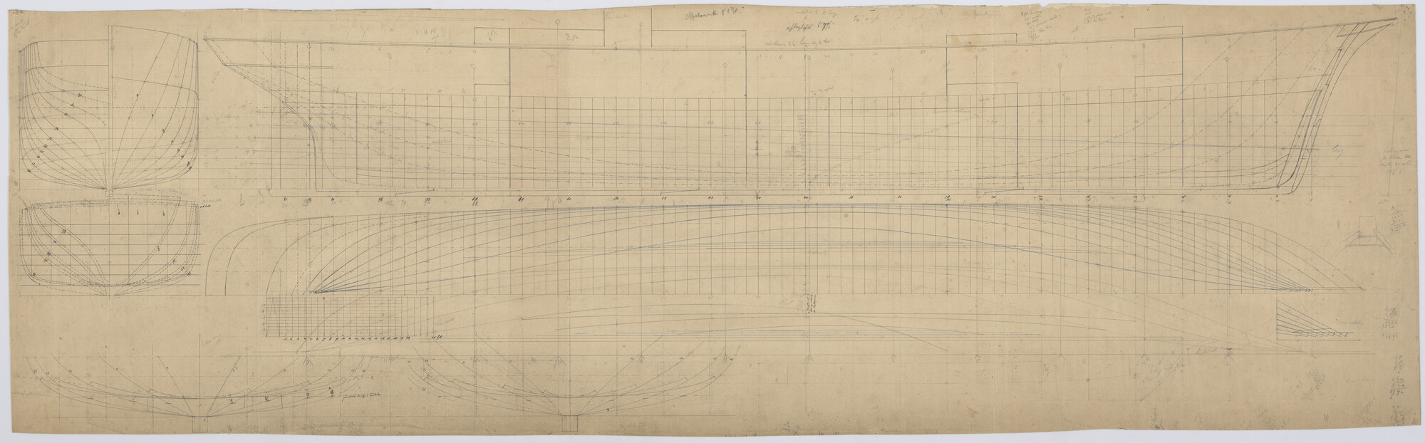 S.0027(044); Lijnenplan van de schroefstoomschepen 'Ruys', 'Tegelberg' en 'Camphuys'; technische tekening