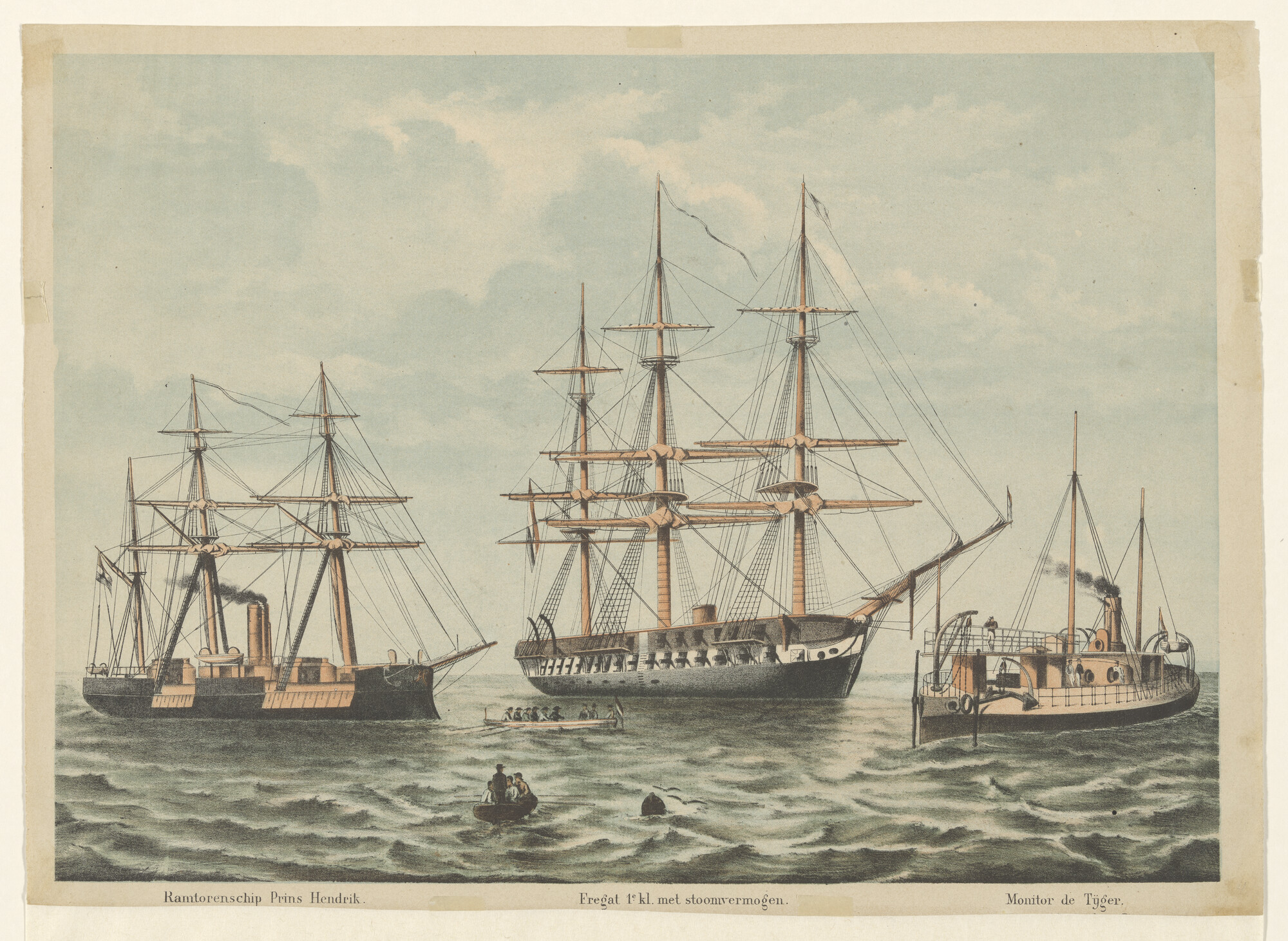 A.3479; Drie schepen van de Koninklijke marine, ca. 1870; prent