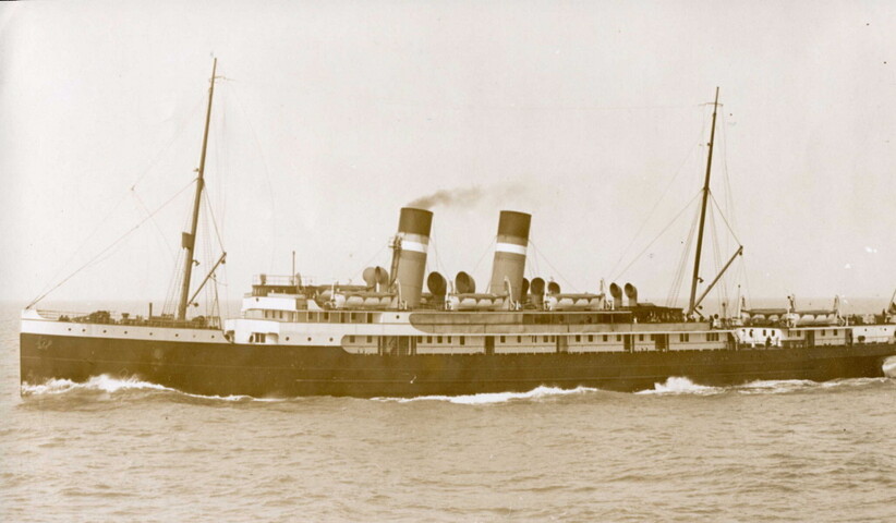 2003.0077; Foto van het ss. 'Mecklenburg' van de Stoomvaart Maatschappij Zeeland op volle zee; foto