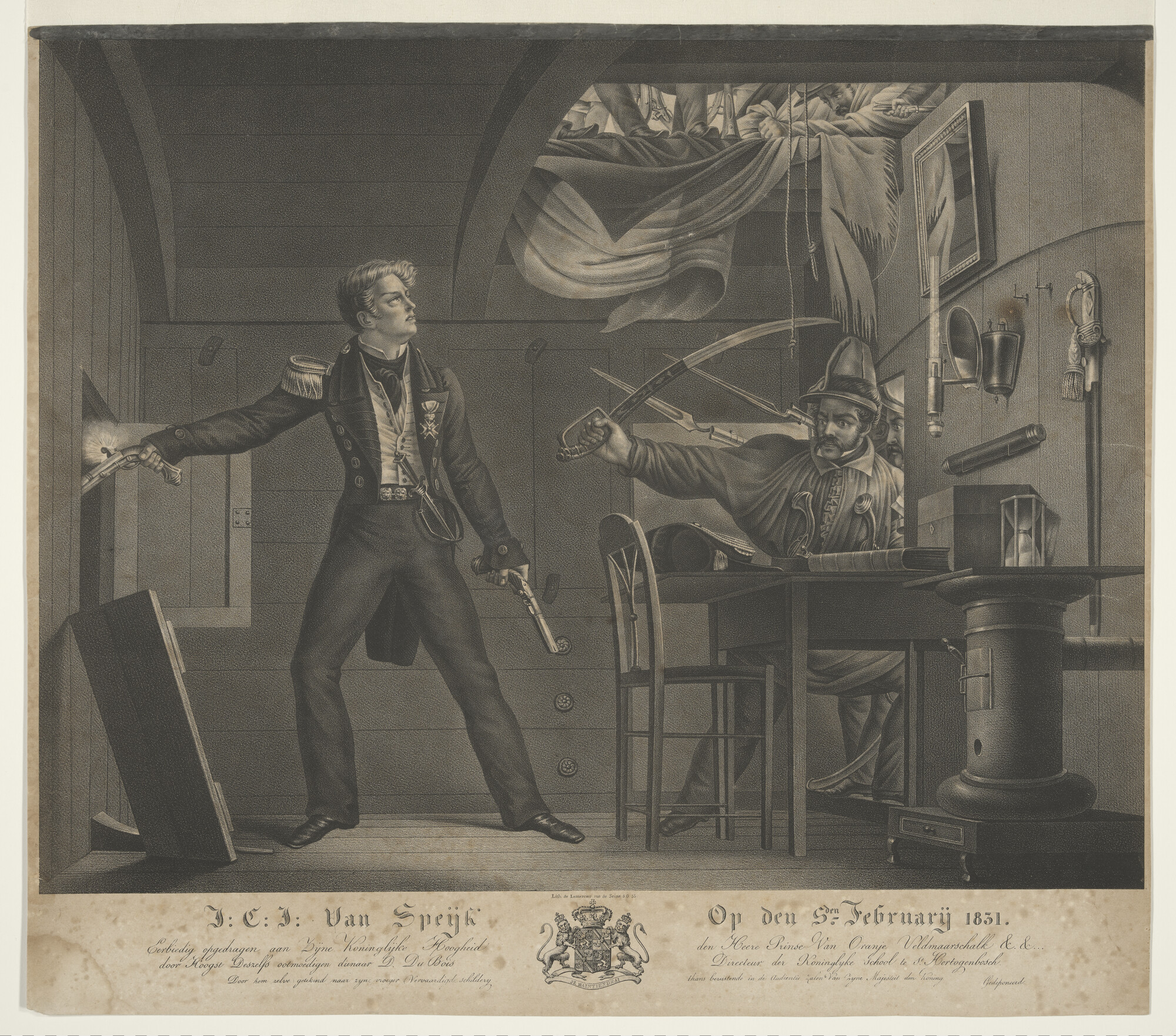 A.1056; J.C.J. van Speyk vuurt in het kruit aan boord van Kanonneerboot No. 2; prent