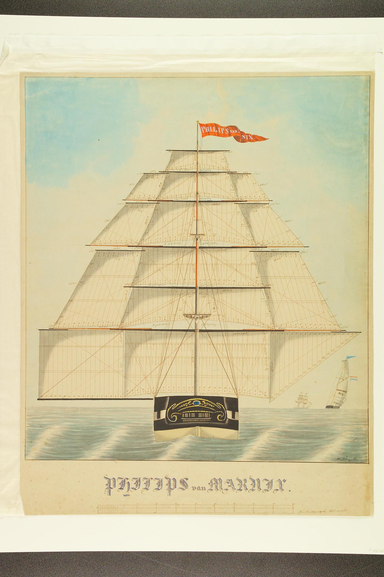 A.0149(0468); Tuigtekening van het fregatschip Philips van Marnix; tekening