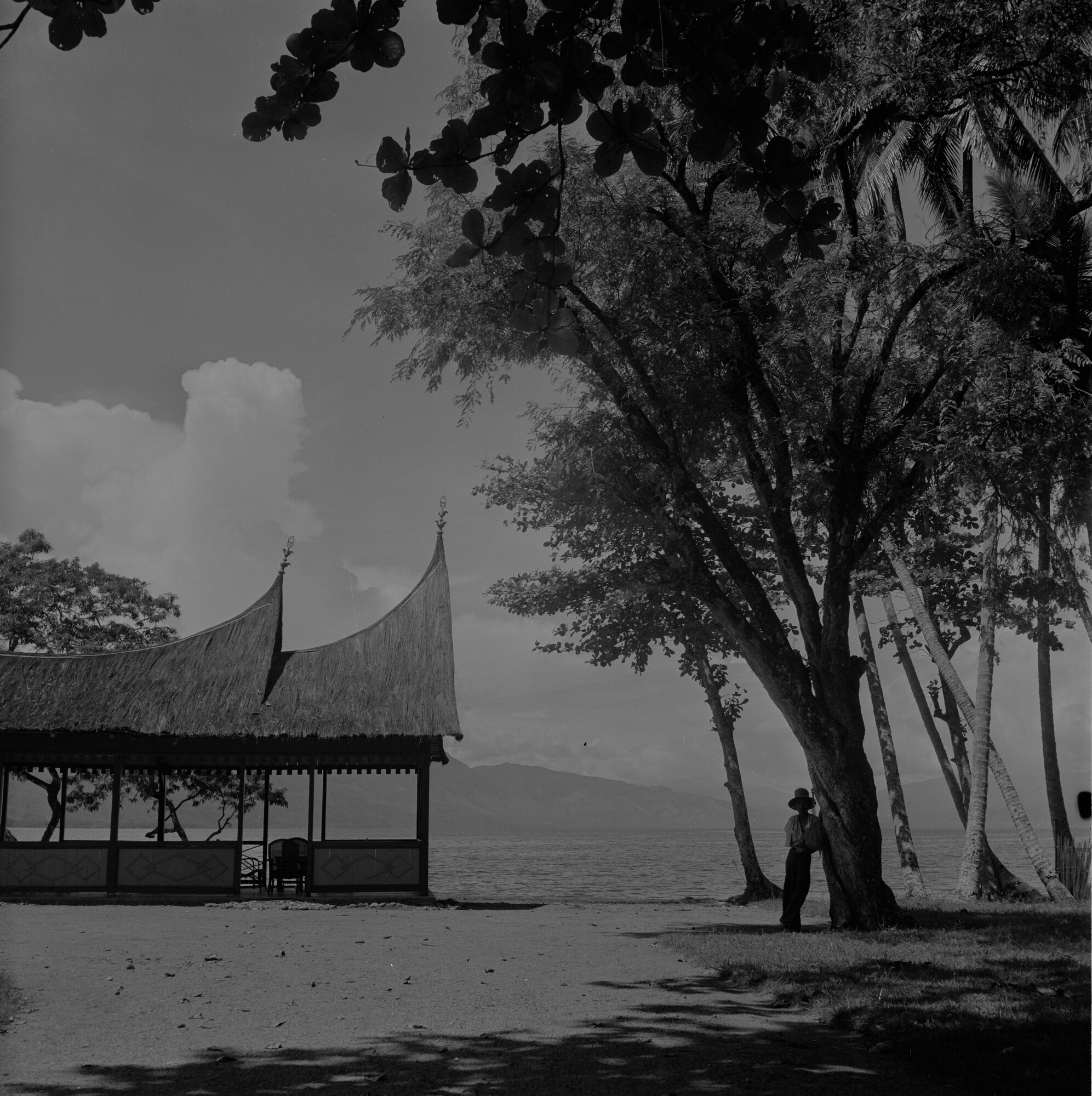 2015.3034; Negatief van een strandhuis aan de oever van het Singkarakmeer op Sumatra; negatief