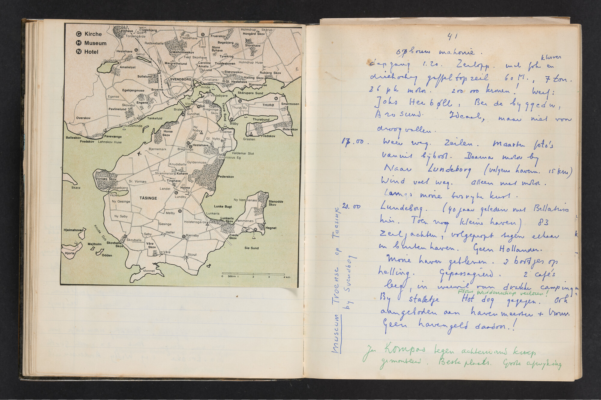 2017.0802; Logboek c.q. fotoalbum van reizen met zeeschouw Grutto (II) in Nederland, Duitsland en Denemarken, 1973-1974; logboek