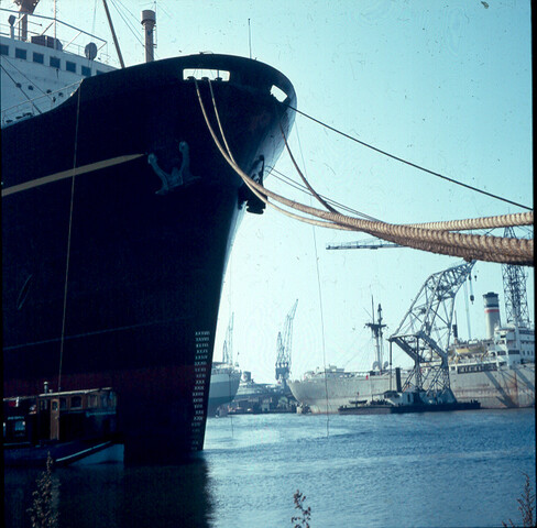 S.9100(0333); De voorsteven van het walvisfabriekschip ms. 'Willem Barendsz I'; diapositief