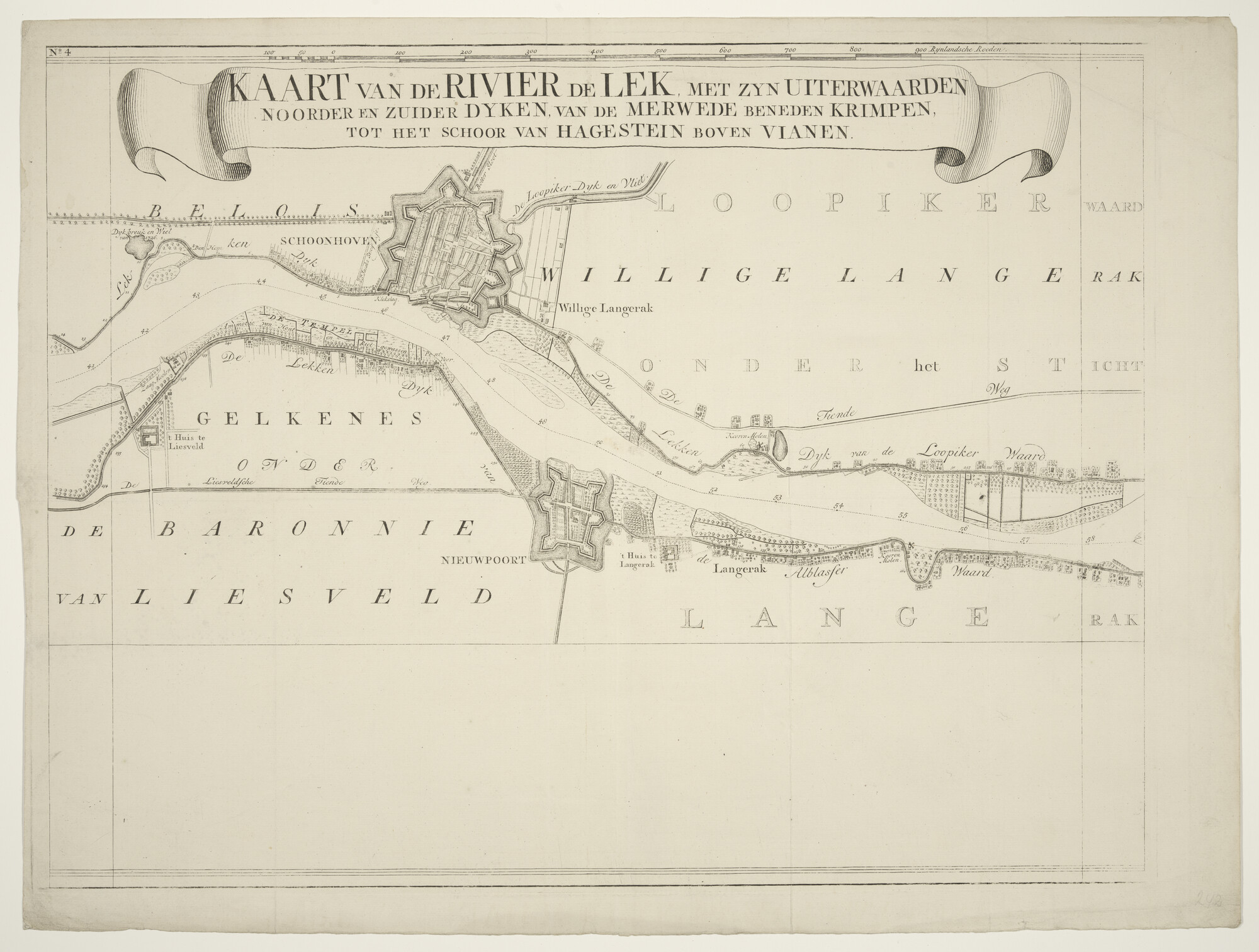 A.2948(01)d; Kaart in zeven bladen van de rivier de Lek van Krimpen tot het Hagesteinse Schoor; rivierkaart