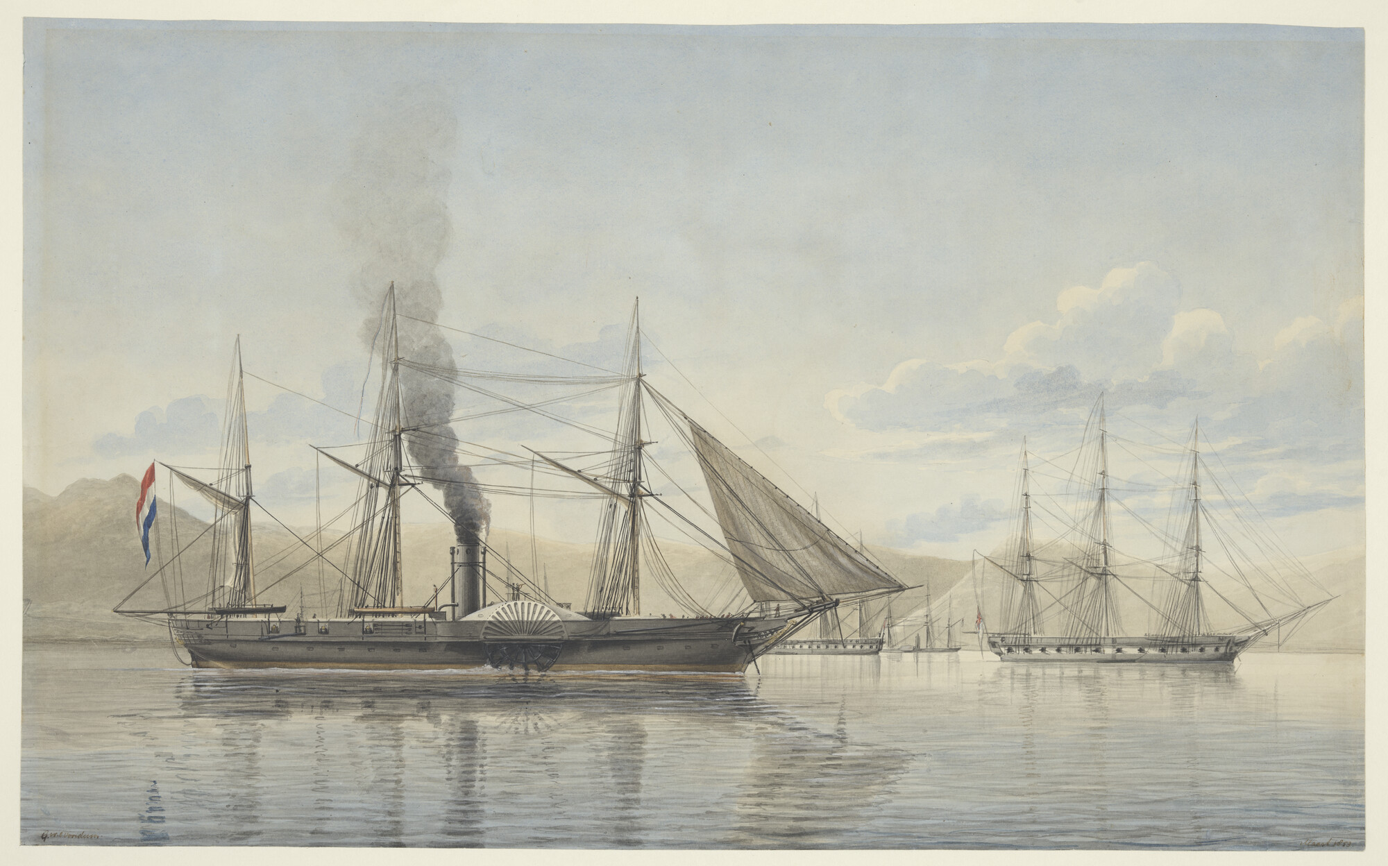 S.0546(09); Het raderstoomschip 2e klasse Zr.Ms. 'Bromo'; tekening