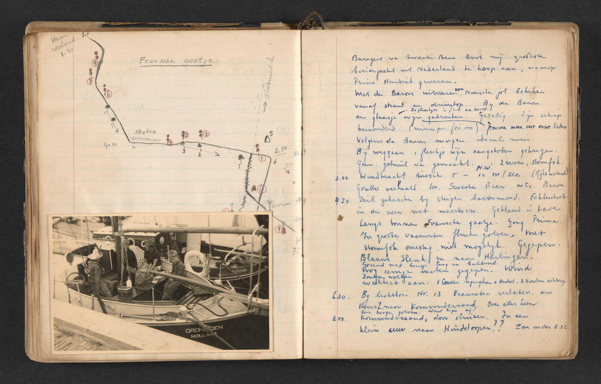 2017.0791; Logboek c.q. fotoalbum van reizen met zeeschouw Grutto in Nederland, 1952-1954; logboek