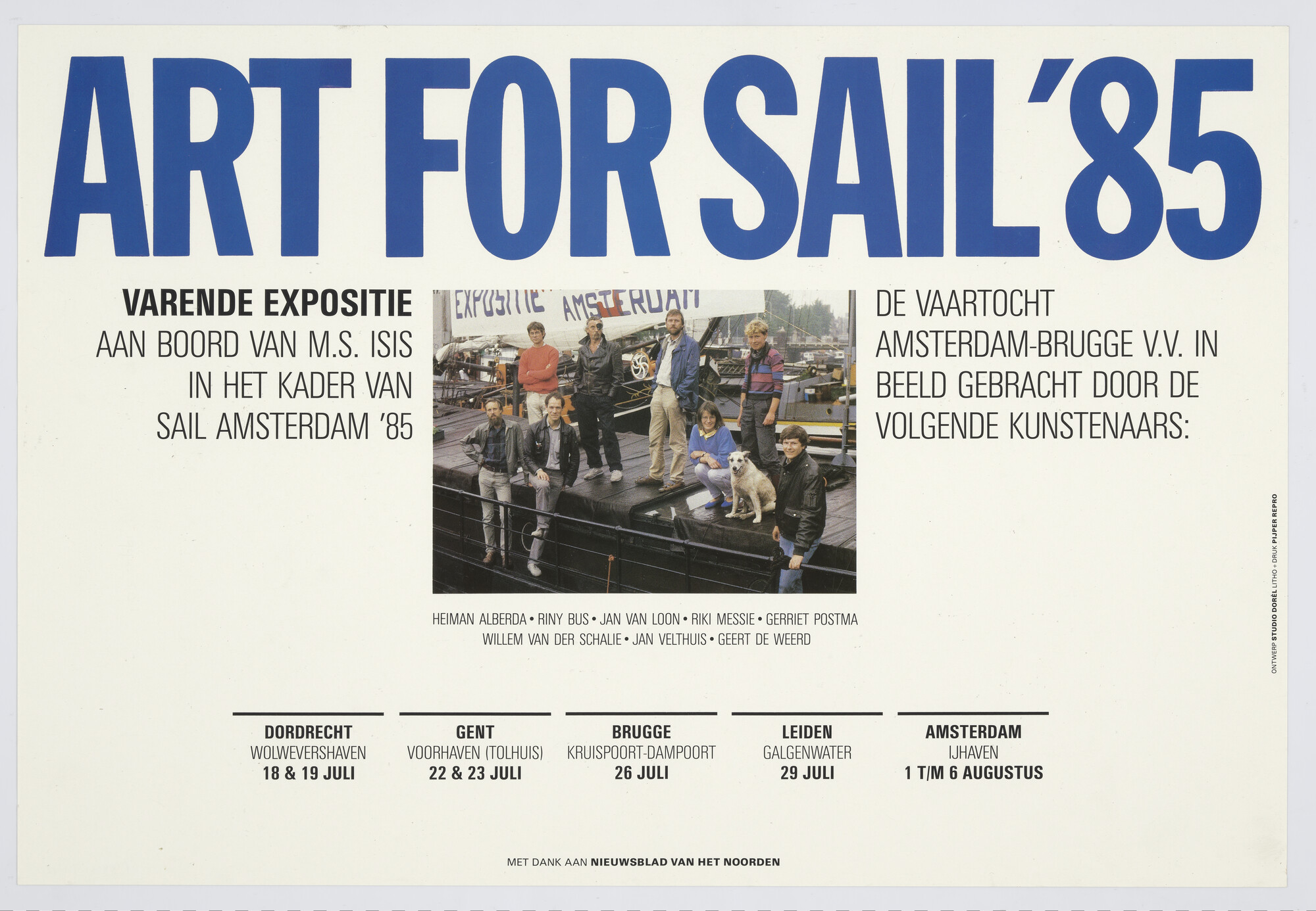 1994.5141; Affiche voor de varende expositie 'Art for Sail '85' de vaartocht Amsterdam-Brugge in beeld gebracht in Amsterdam; affiche
