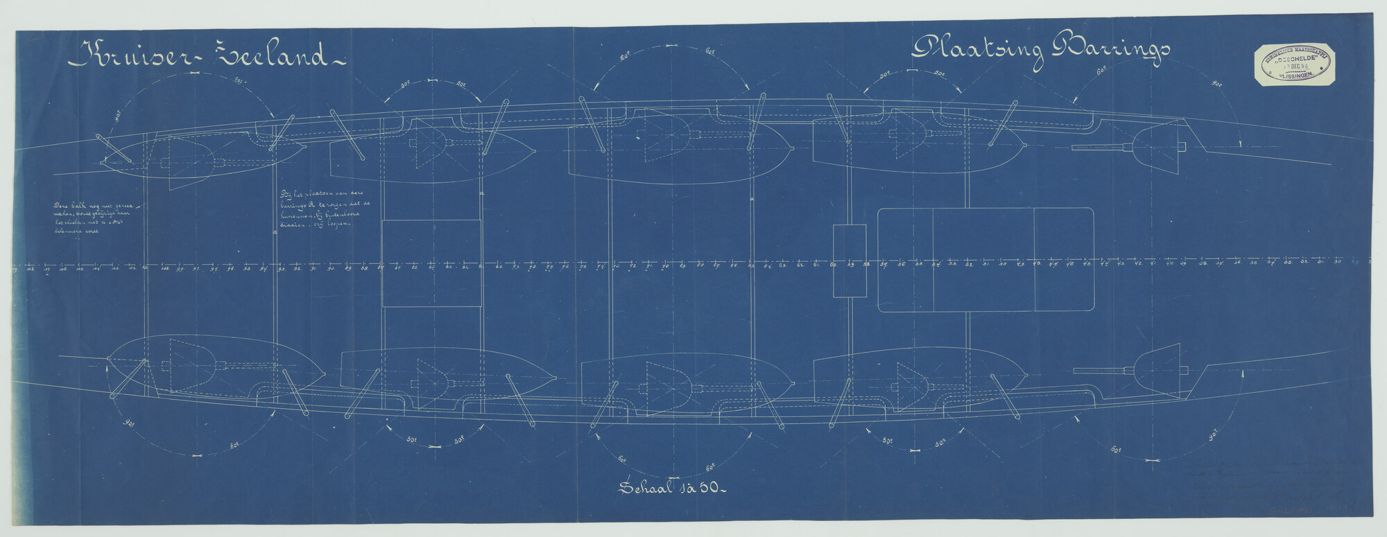 S.2175(0003); Sloependek van het pantserdekschip Hr.Ms. 'Zeeland'; technische tekening