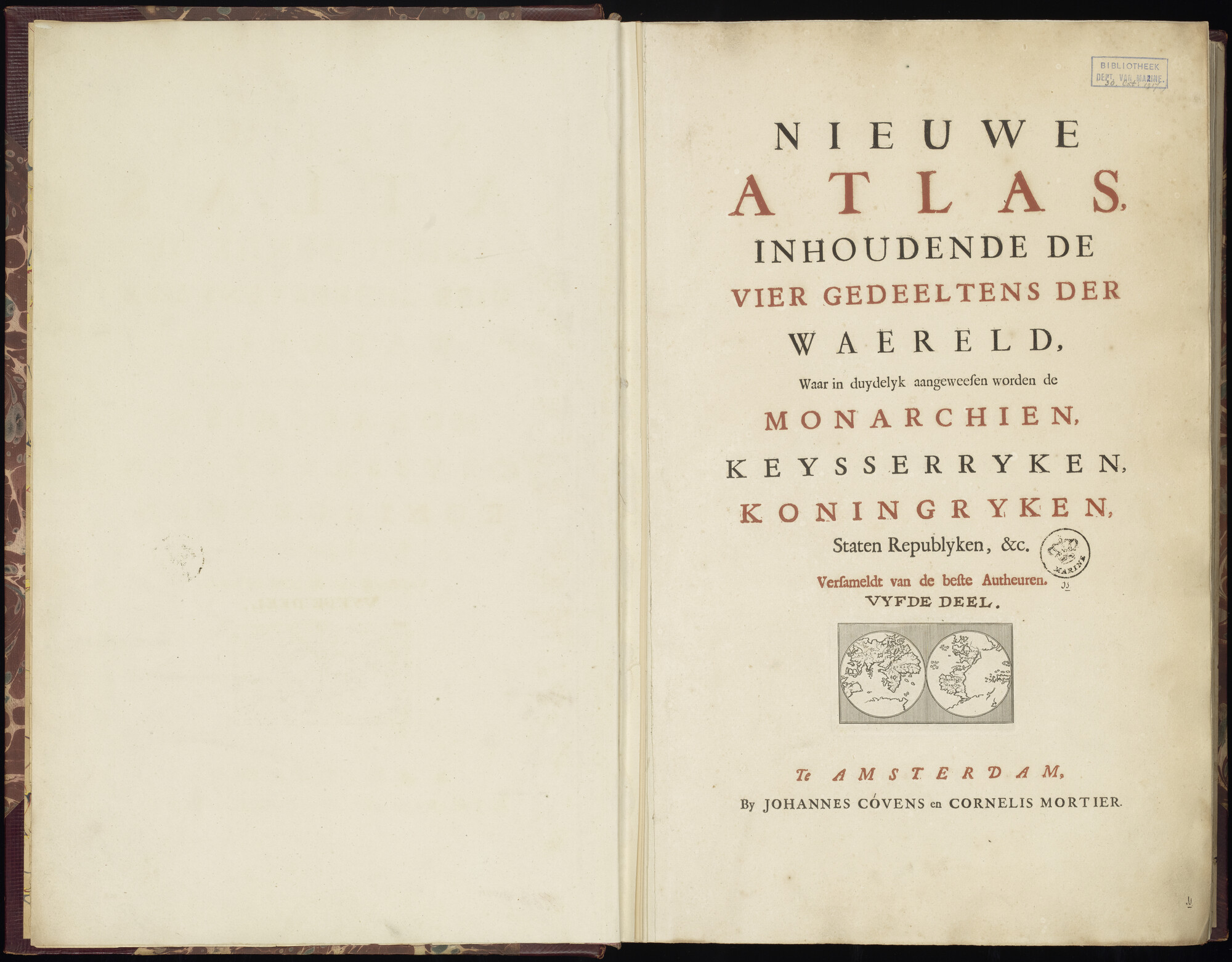 B.0032(030) [kaart 001]; Voorblad van de 'Atlas Nieuwe atlas 1754 - deel 5'; kaart