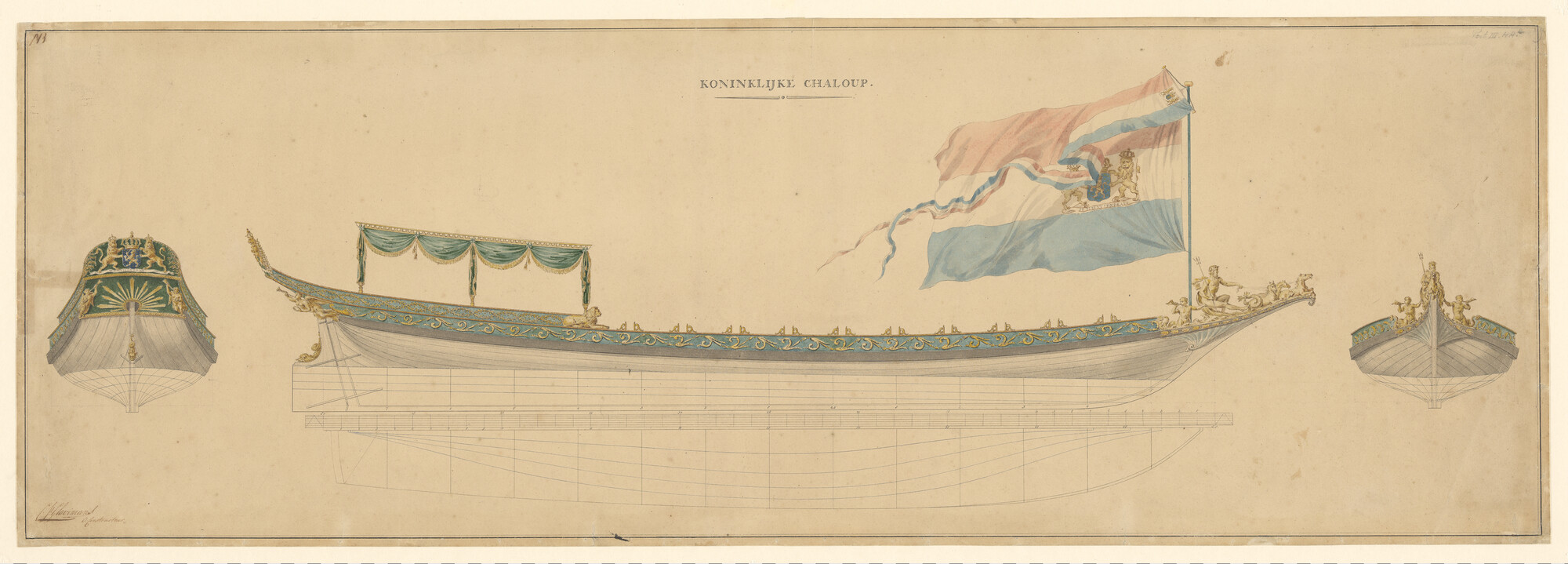 A.1222(13)b; Lijnenplan van de Koningssloep; technische tekening