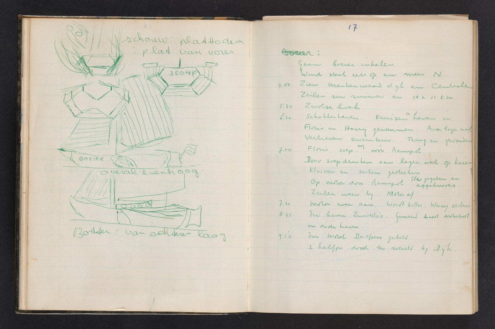2017.0802; Logboek c.q. fotoalbum van reizen met zeeschouw Grutto (II) in Nederland, Duitsland en Denemarken, 1973-1974; logboek