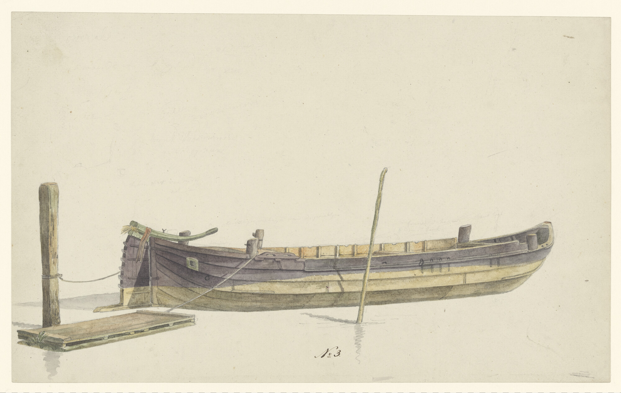 A.0149(0376); Tekening van een afgemeerde schuit; tekening