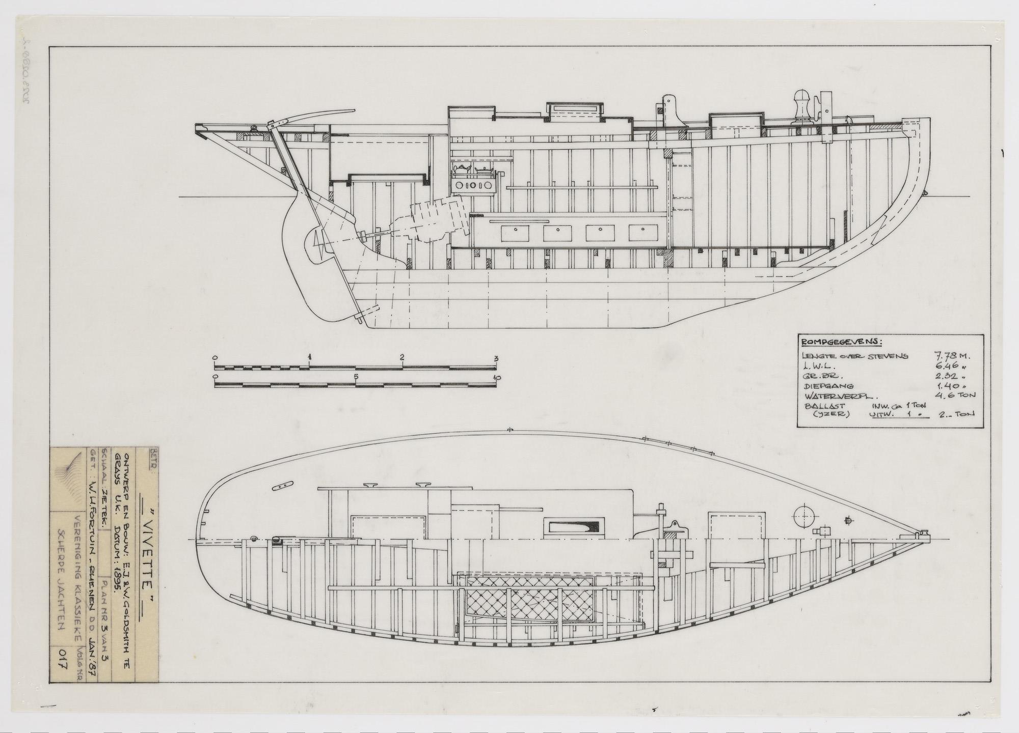 2023.0288-2; Technische tekening van het zeiljacht Vivette; technische tekening