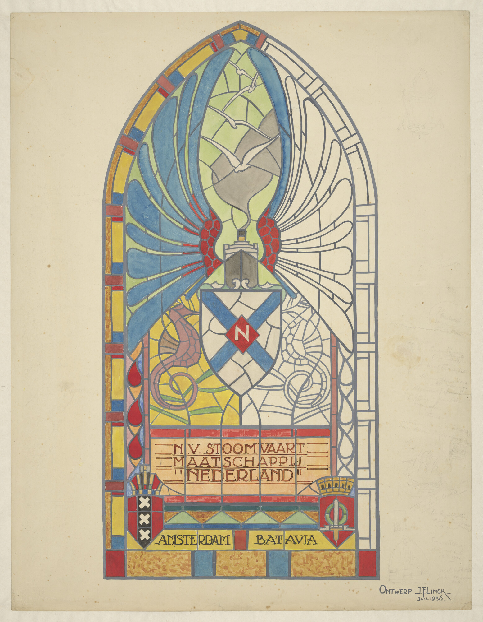 A.5809(01); Ontwerp van een glasraam voor de NV; tekening