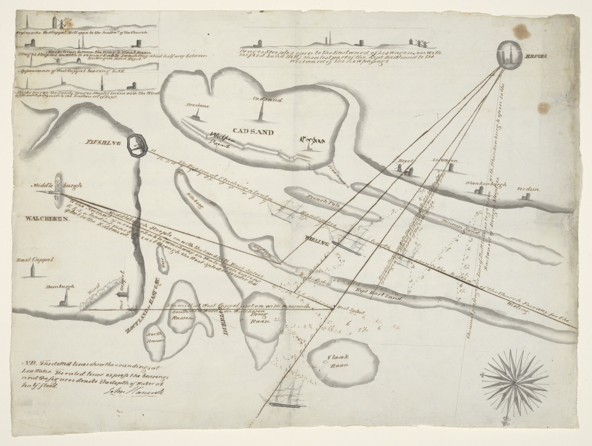 1989.0484; Handschriftzeekaart van een gedeelte van de Wielingen en omgeving in de Westerschelde; zeekaart