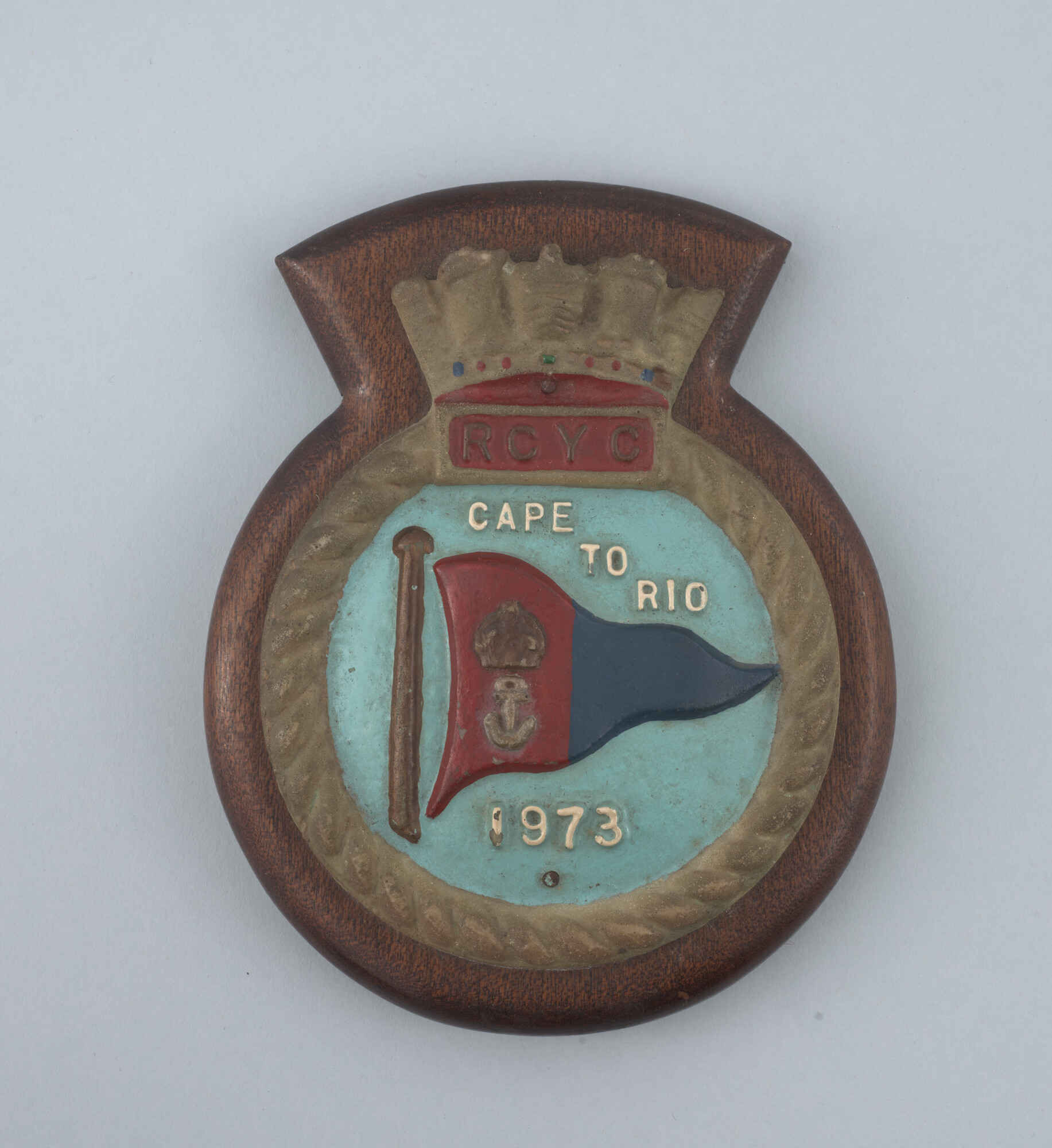 2016.2604; Plaquette als aandenken aan de tweede South Atlantic Yacht Race (of Cape to Rio Race, van Kaapstad naar Rio de Janeiro) in 1973; plaquette