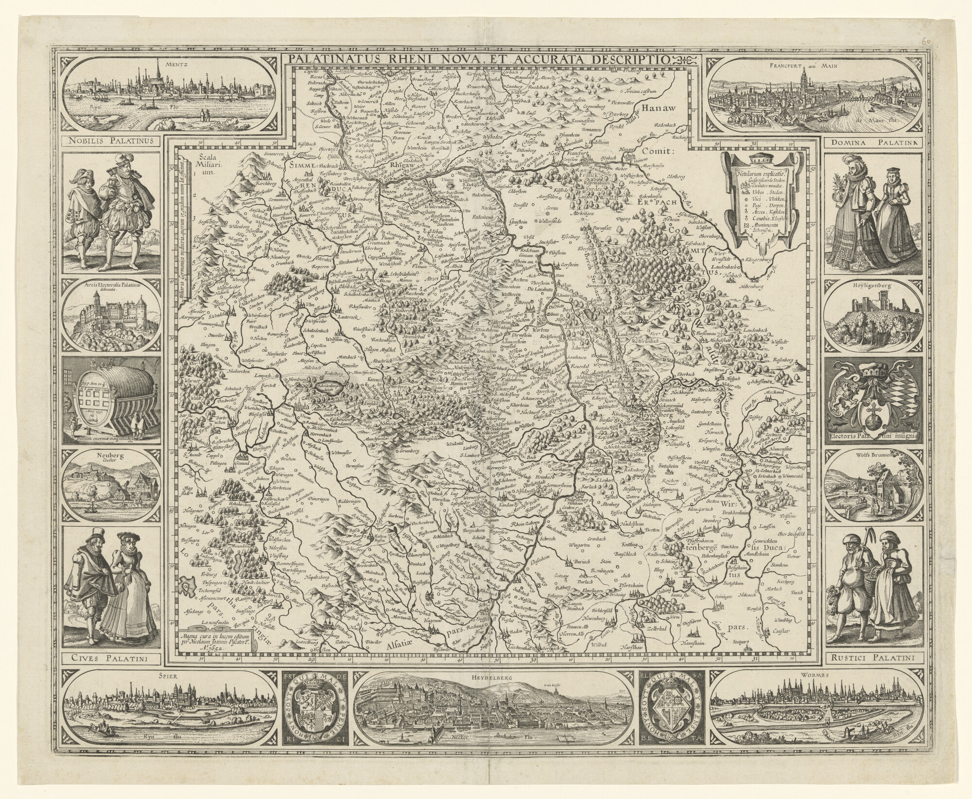 1997.3607; Kaart van het stroomgebied van de Rijn in Duitsland, door Nicolaas Jansz Visscher (1649 - 1702), Amsterdam, 1652; landkaart