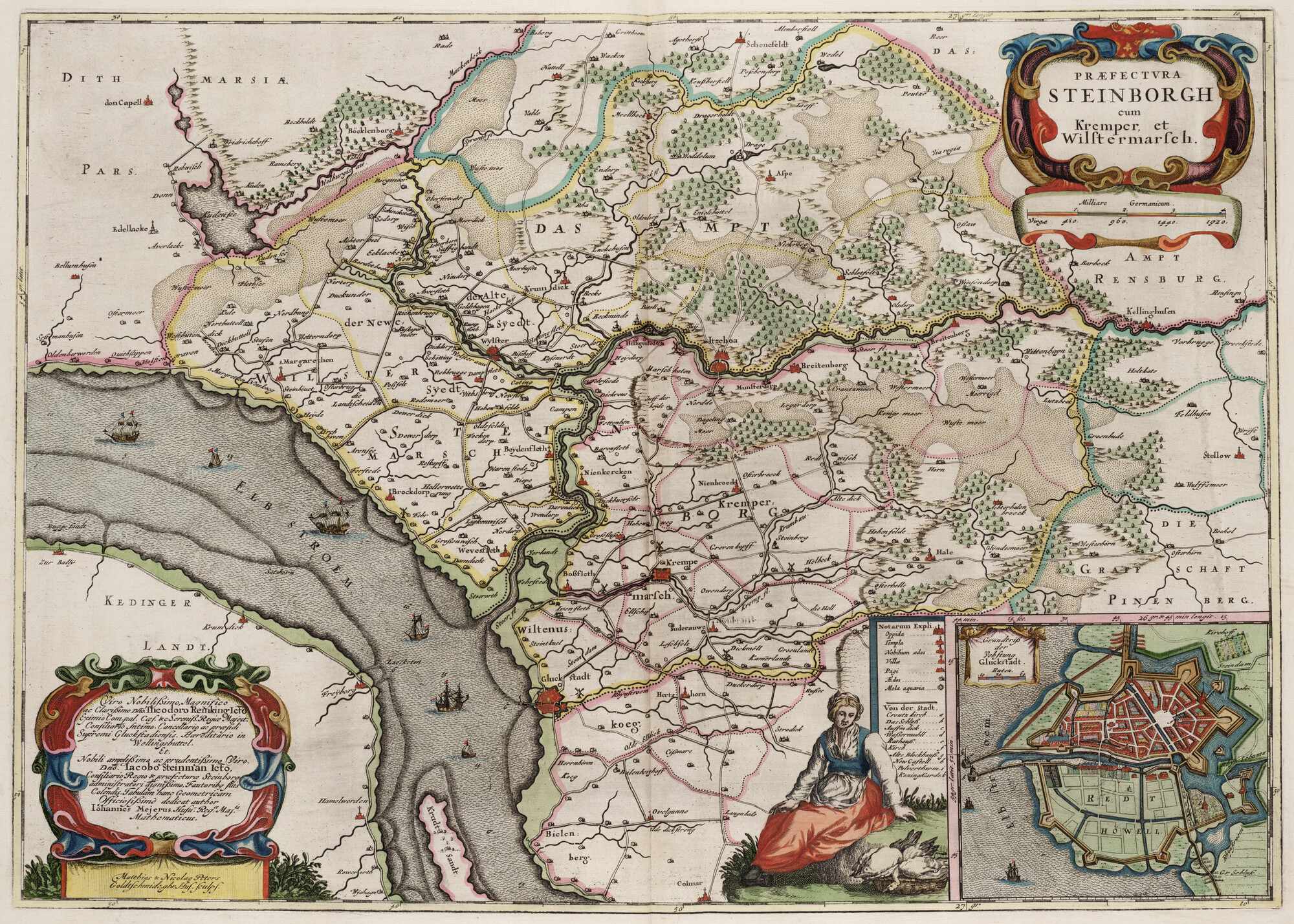 S.1034(02) [kaart 024]; Kaart van Steinburg, met als inzet een plattegrond van Gluckstadt; landkaart