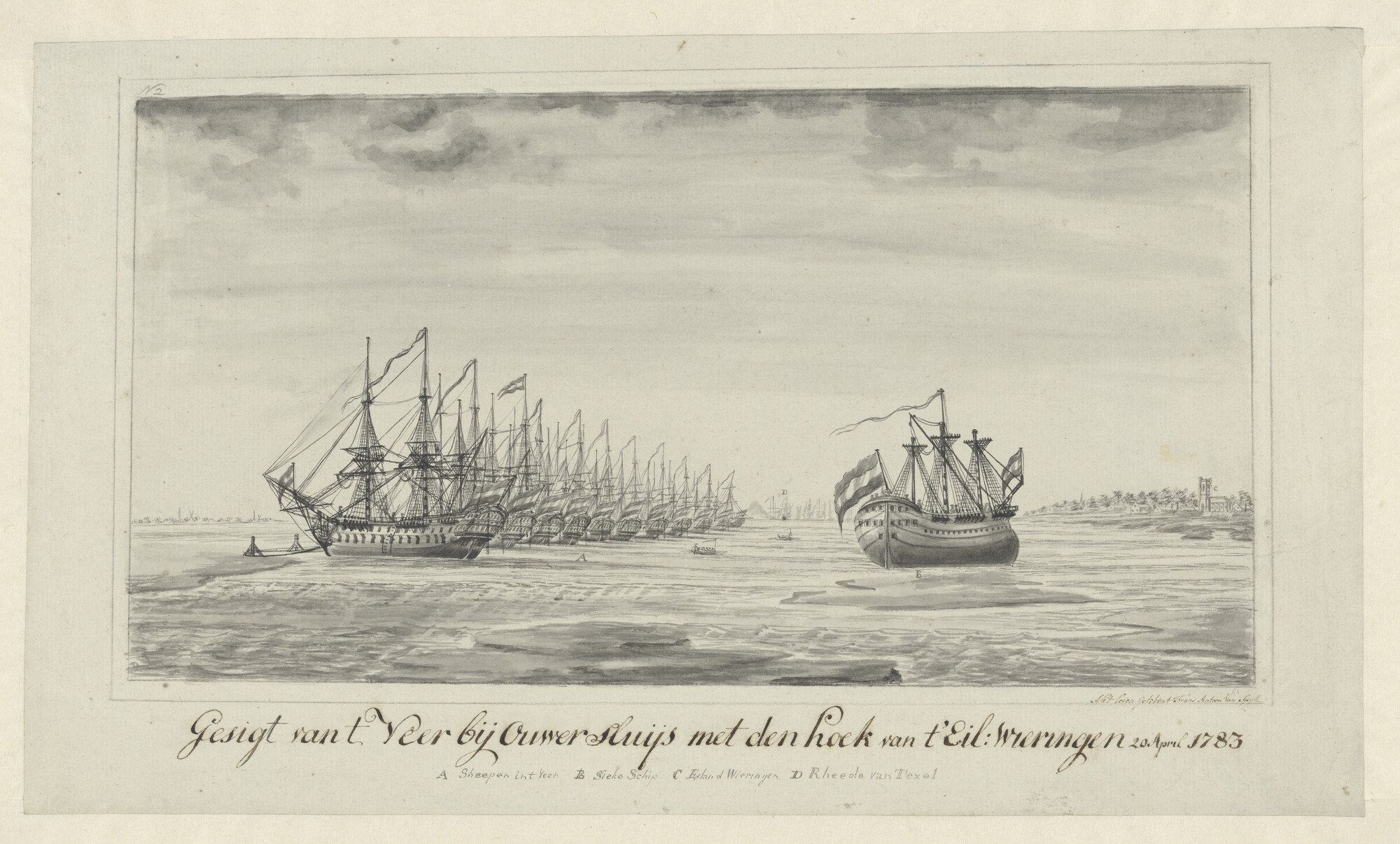 S.0806(01); De aanvaring van het oorlogsschip  'Vrijheid' met het fregatschip 'Pallas'; tekening
