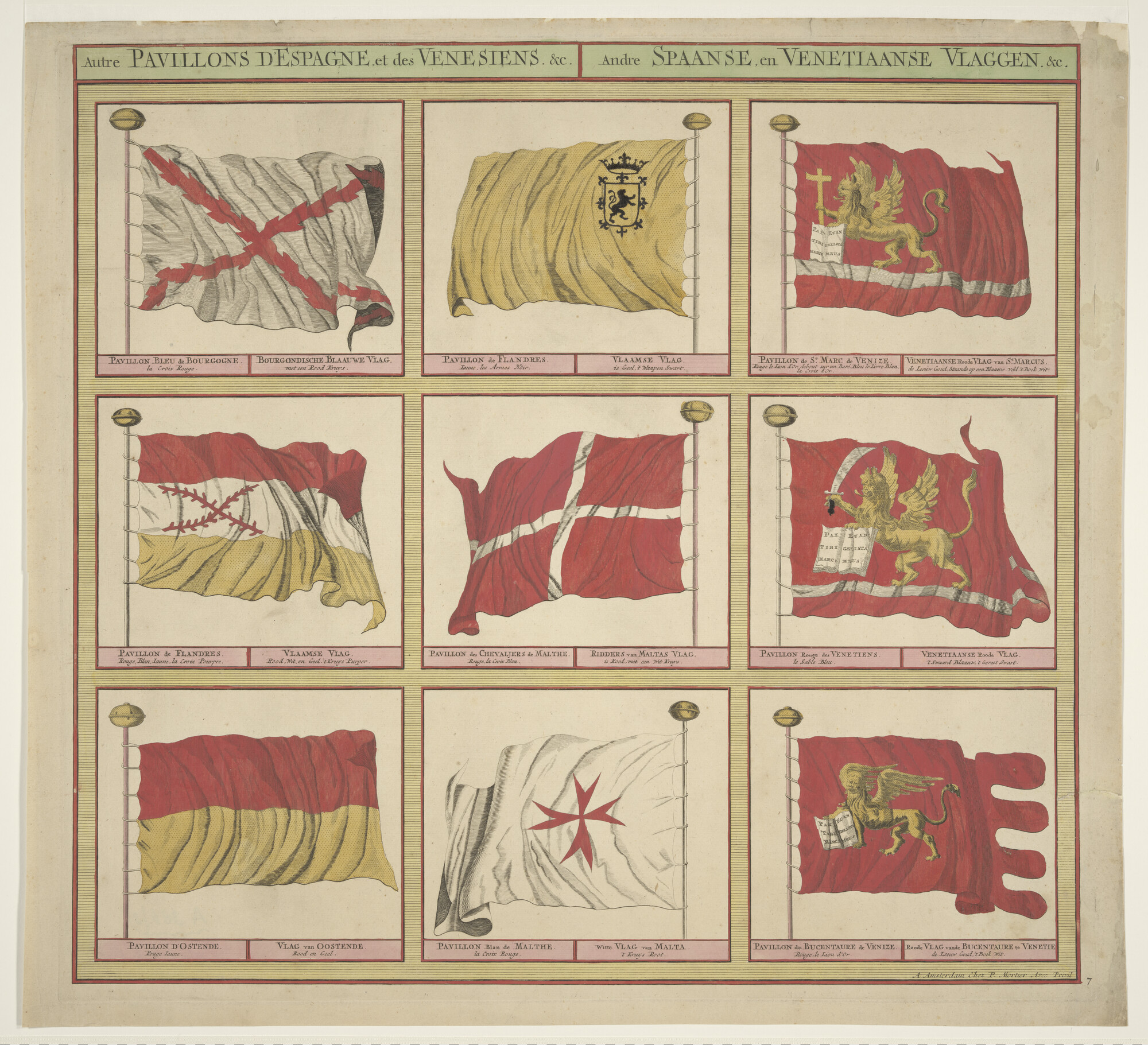 A.0386(03)07; Vlaggenkaart met 8 vlaggen uit een serie van 12 bladen; prent