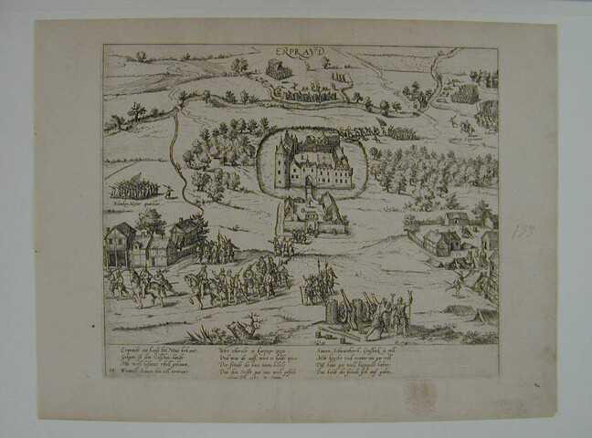 A.0145(027)255; De Hertog van Saksen verliest Erpraidt bij Neuss, 12 maart 1585; prent
