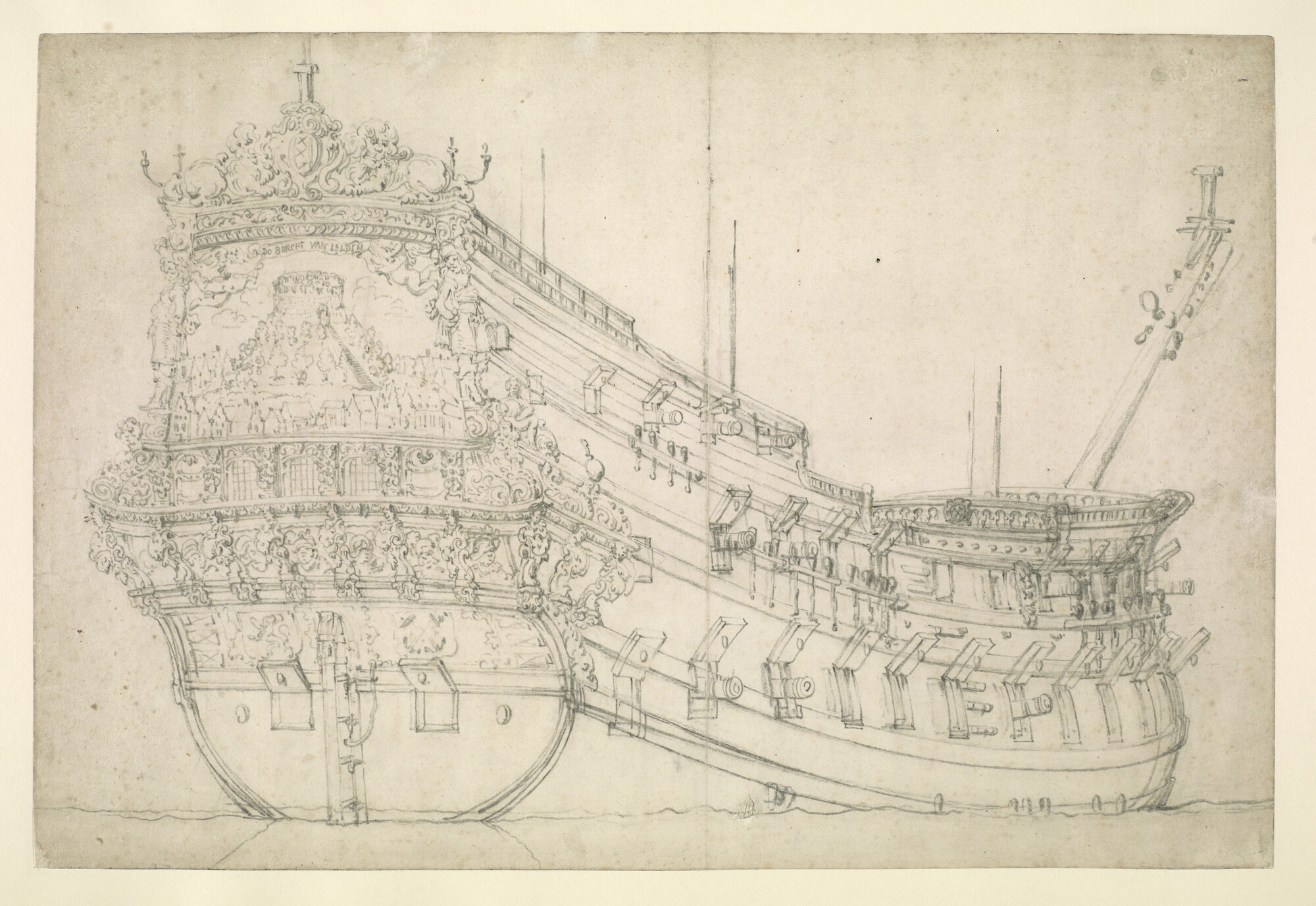 A.0149(0159); Het oorlogsschip De Burcht van Leiden; tekening