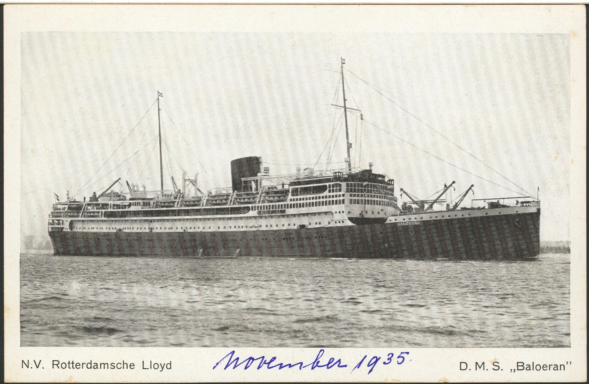 1989.0413; Het passagiersschip ss. 'Baloeran' van de Rotterdamse Lloyd; prentbriefkaart