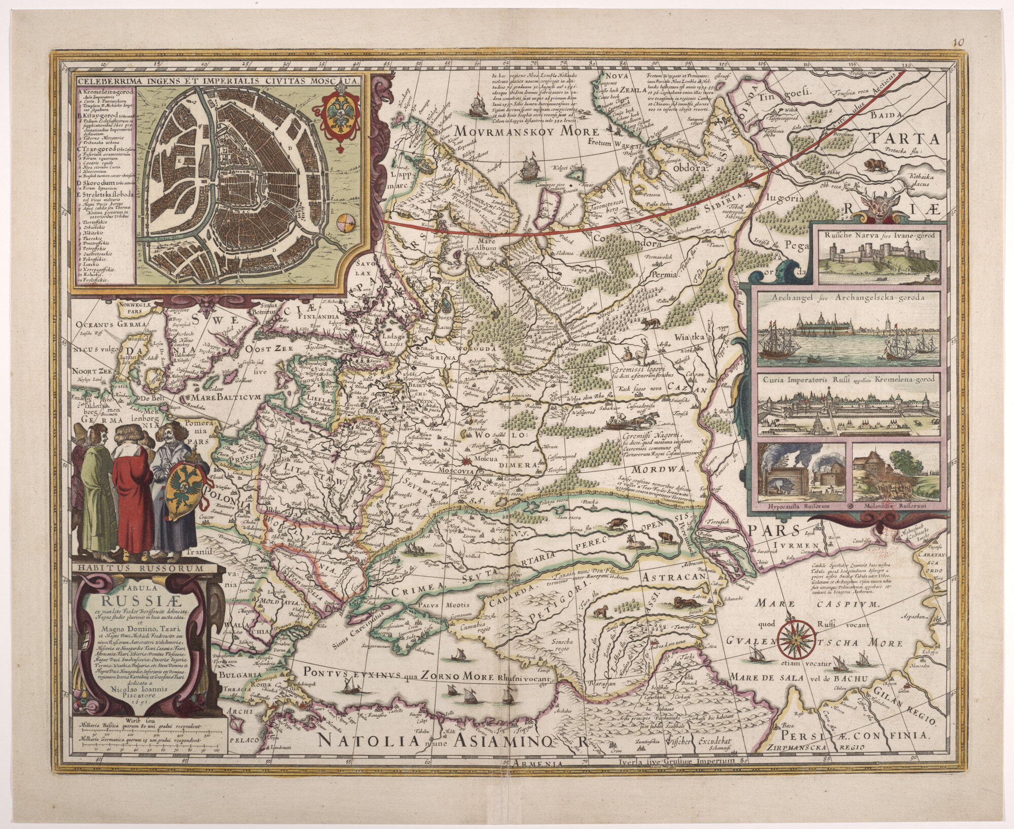 A.3845(01)048; Met de hand gekleurde kaart van Rusland door Claes Jansz Visscher (1587 - 1665) & Nicolaas Jansz Visscher (1618 - 1679); landkaart