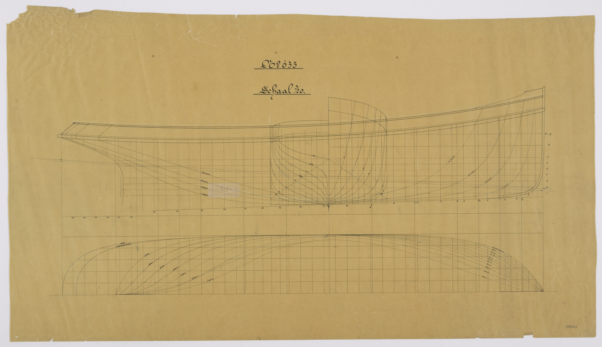 1995.2206; Lijnenplan van de stoomsleepboot 'Slamat'; technische tekening