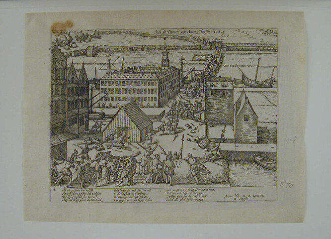 A.0145(027)168; De Duitse troepen trekken uit Antwerpen, 2 augustus 1577; prent