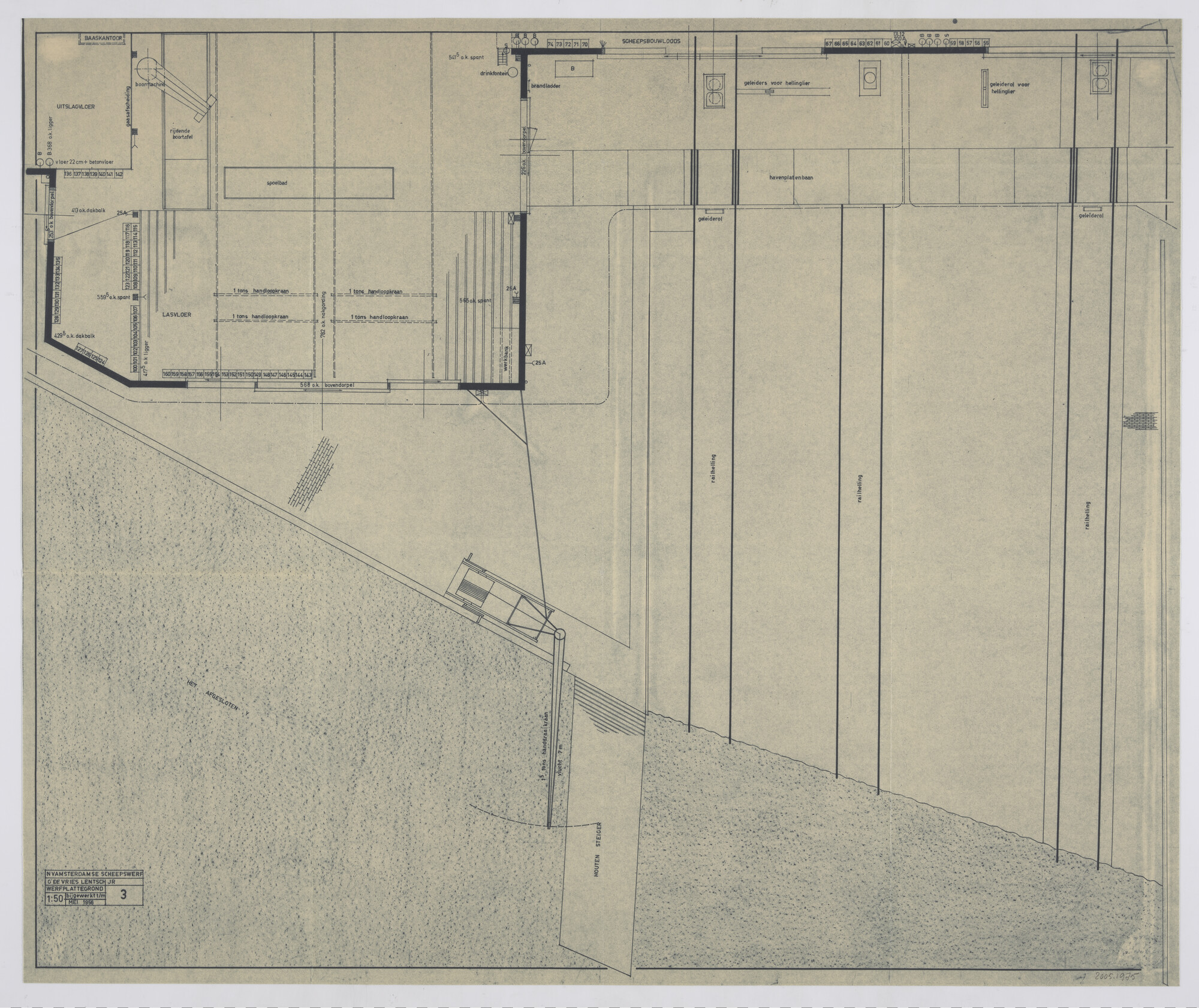 2005.1975; Plattegrond van een deel van de werfterreinen Scheepswerf G. de Vries Lentsch Jr; technische tekening