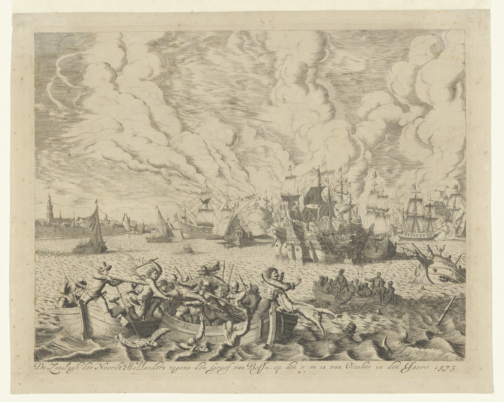 S.0274; Slag op de Zuiderzee, 1573; prent