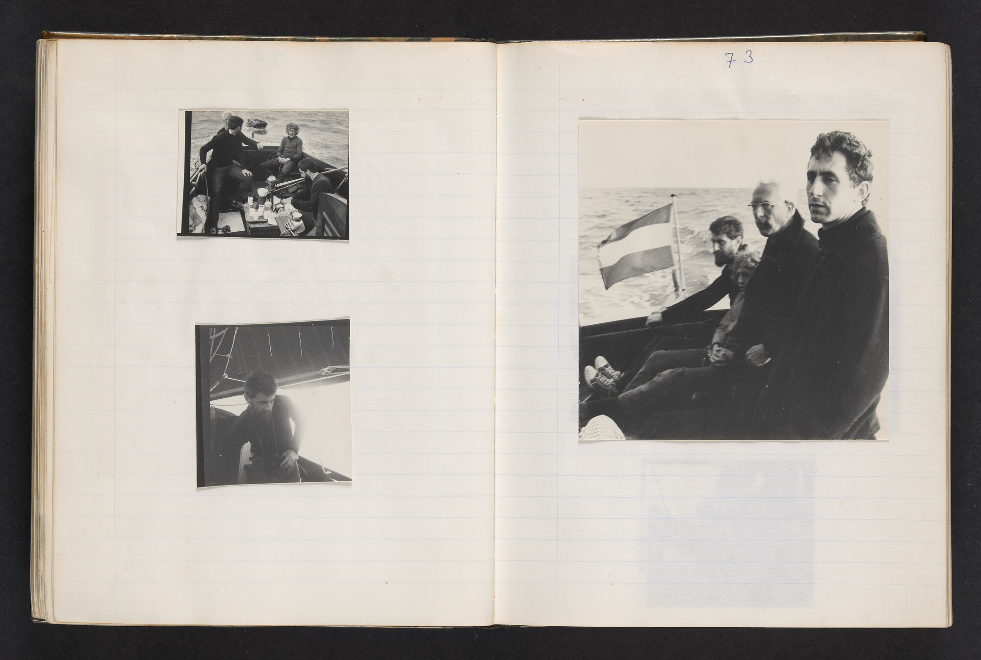 2017.0802; Logboek c.q. fotoalbum van reizen met zeeschouw Grutto (II) in Nederland, Duitsland en Denemarken, 1973-1974; logboek