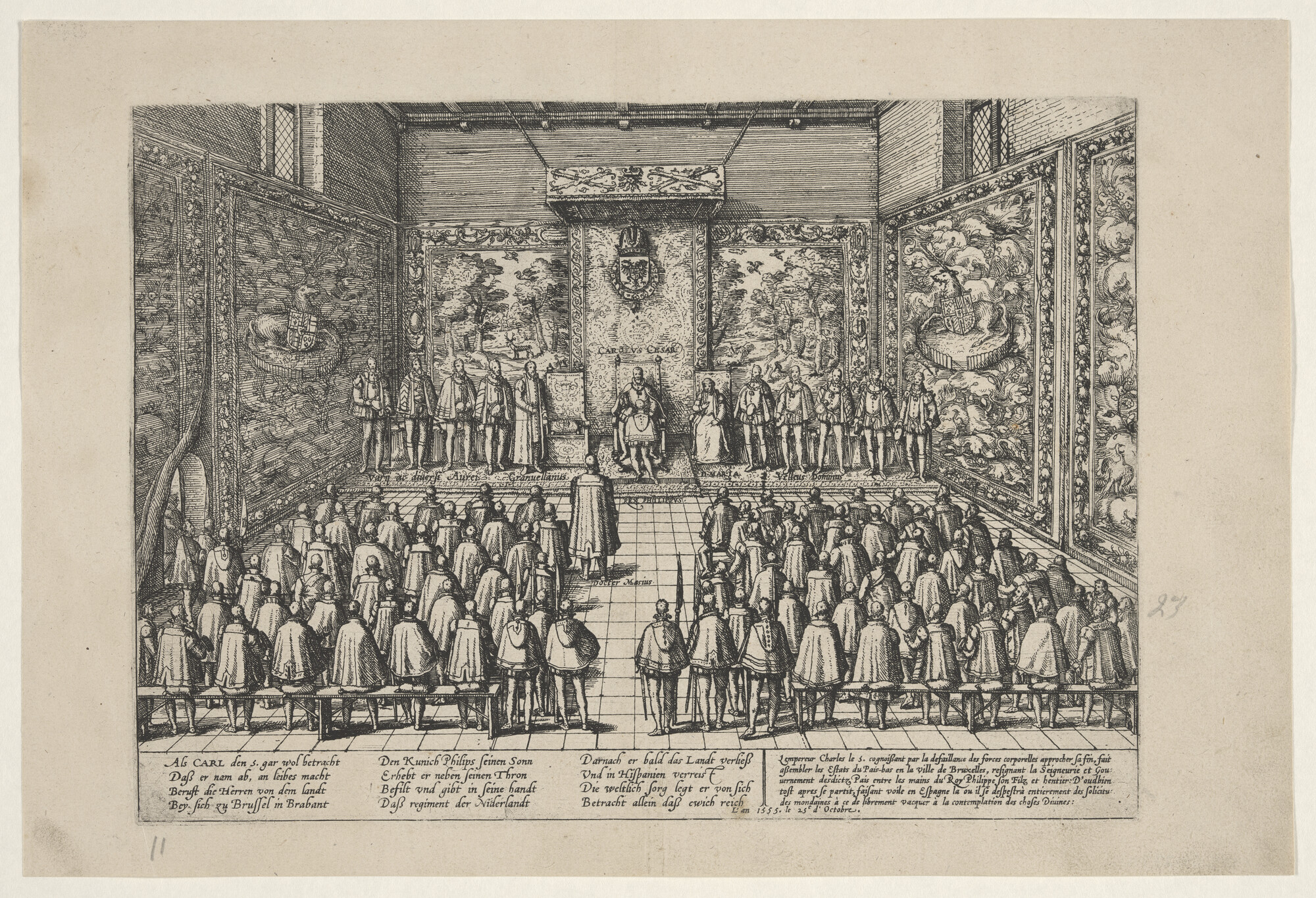 A.0145(027)011; Afstand van Karel V op 25 oktober 1555; prent