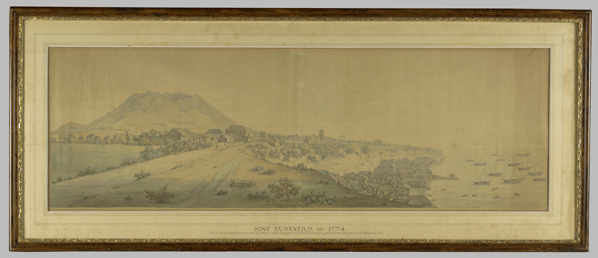 A.1029(02)2; Gezicht op St. Eustatius vanuit het Noord-Westen; tekening