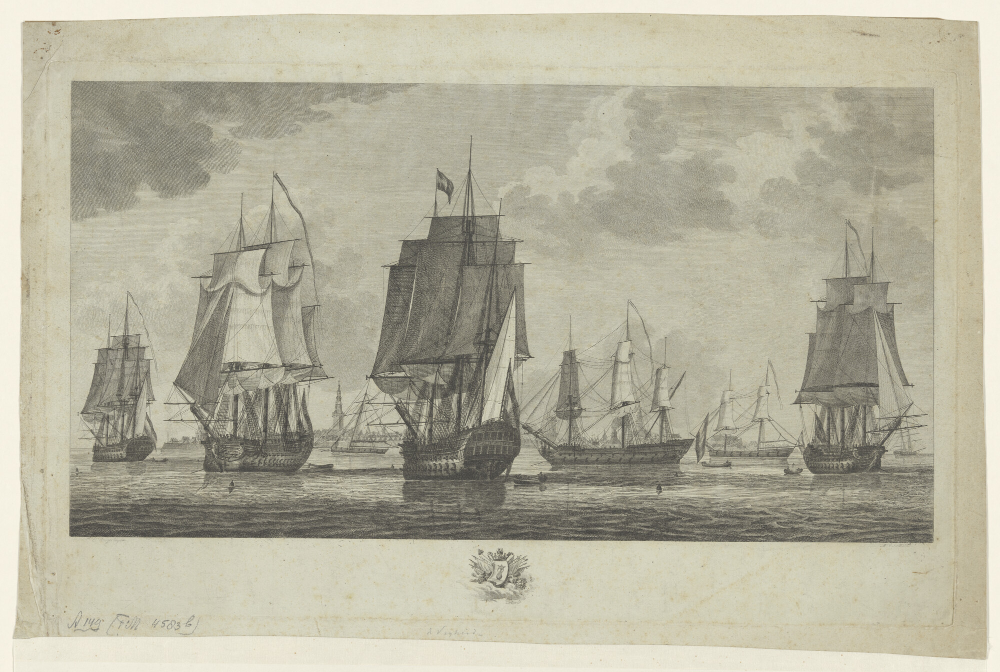 A.0149(0668); Eskader onder bevel van vice-admiraal P.H. Reynst voor Vlissingen, 1784; prent
