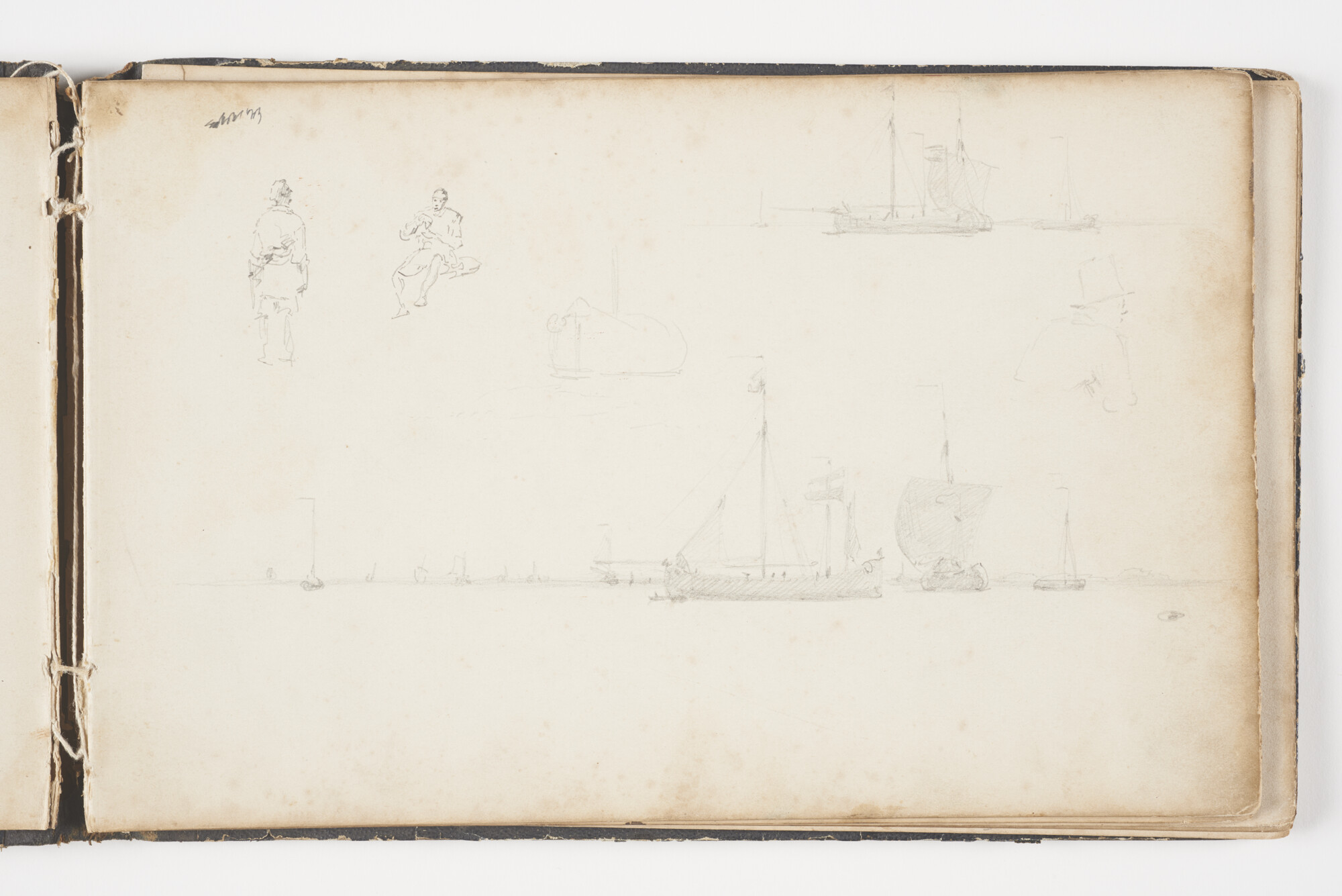 A.2019(01); Schetsboek met studies van binnenvaartschepen en zeeschepen; schetsboek