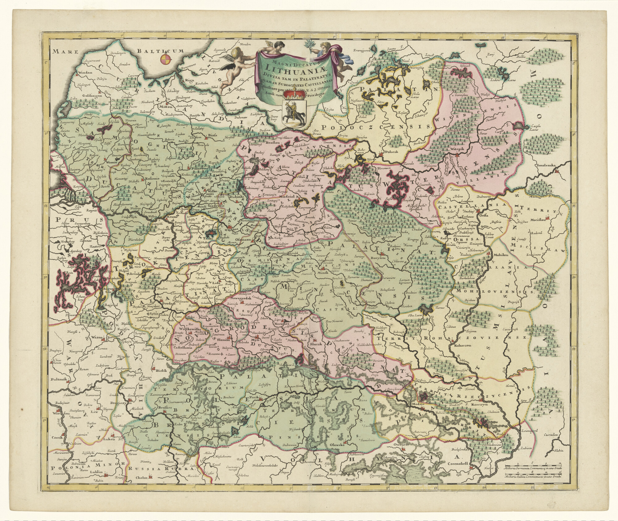 A.0145(211)119; Met de hand gekleurde kaart van Litouwen; landkaart