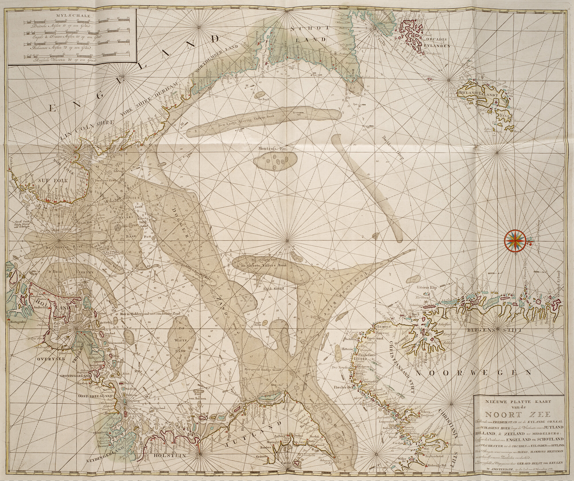B.0032(109)1 [kaart 005]; Kaart van de Noordzee door Gerard Hulst van Keulen, 1779; zeekaart